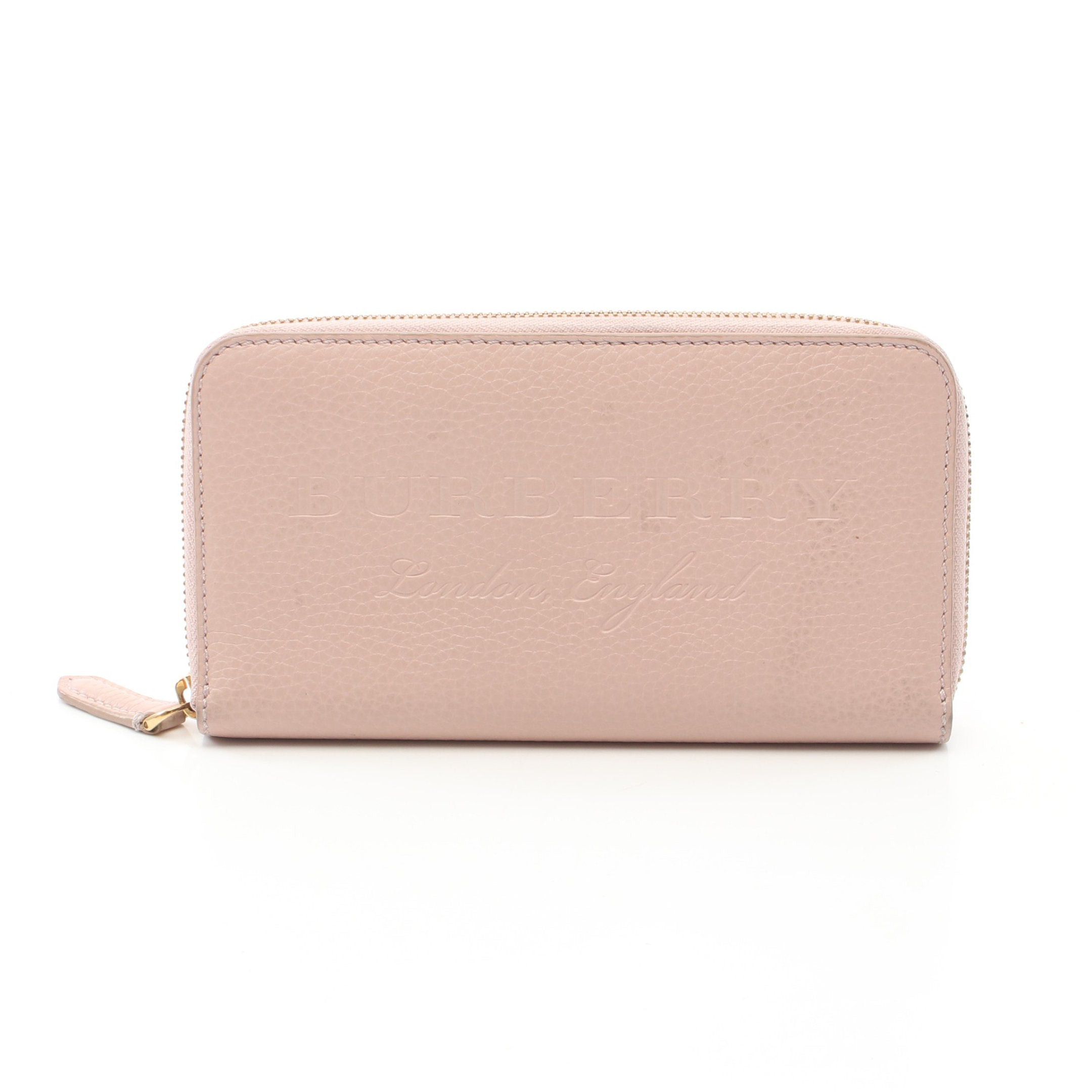 image of Burberry Logo Round Zipper Long Wallet Leather Light Pink, Women's