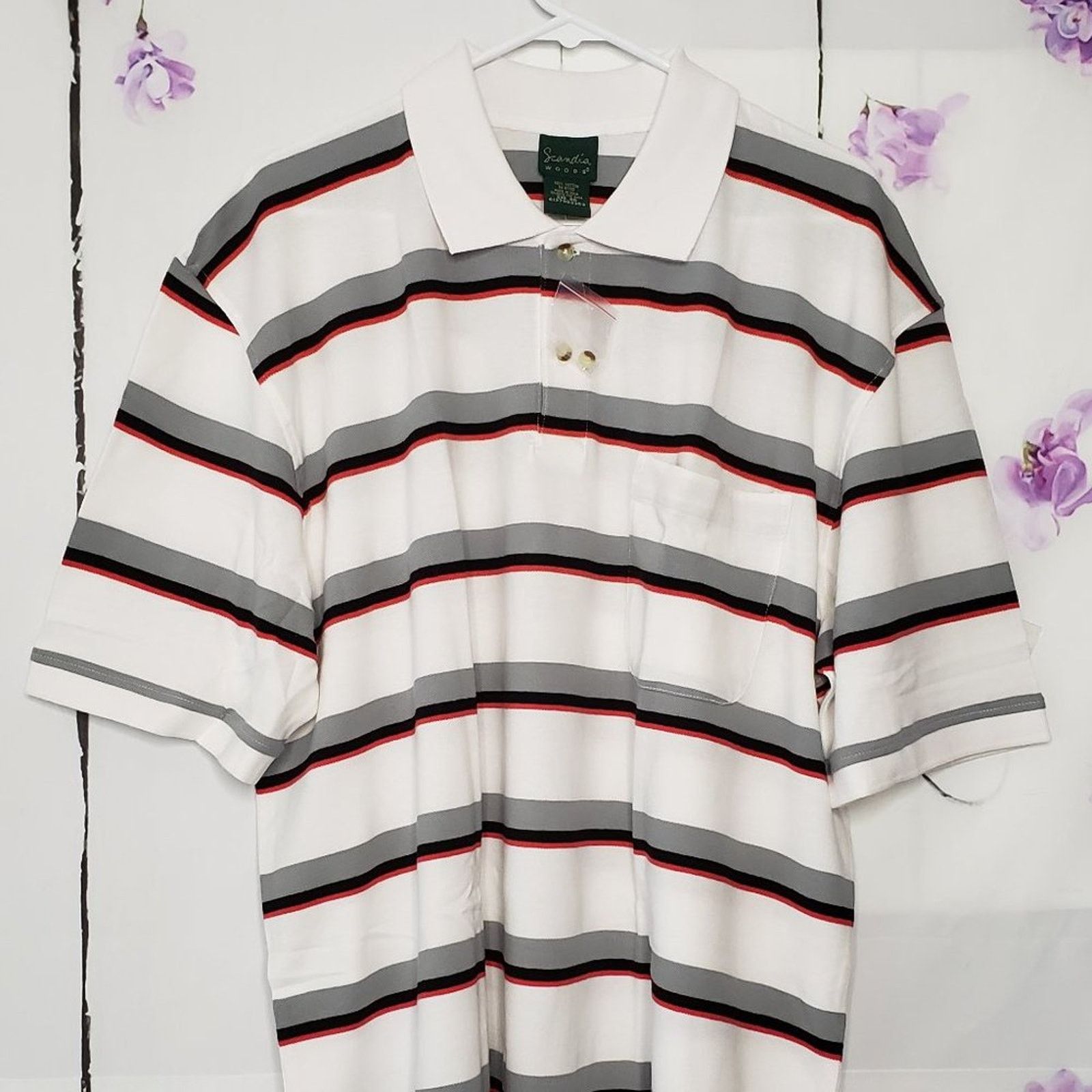 Designer Scandia Woods Stripe Button Spread Collar Golf Polo 2XL Size US XXL / EU 58 / 5 - 7 Thumbnail