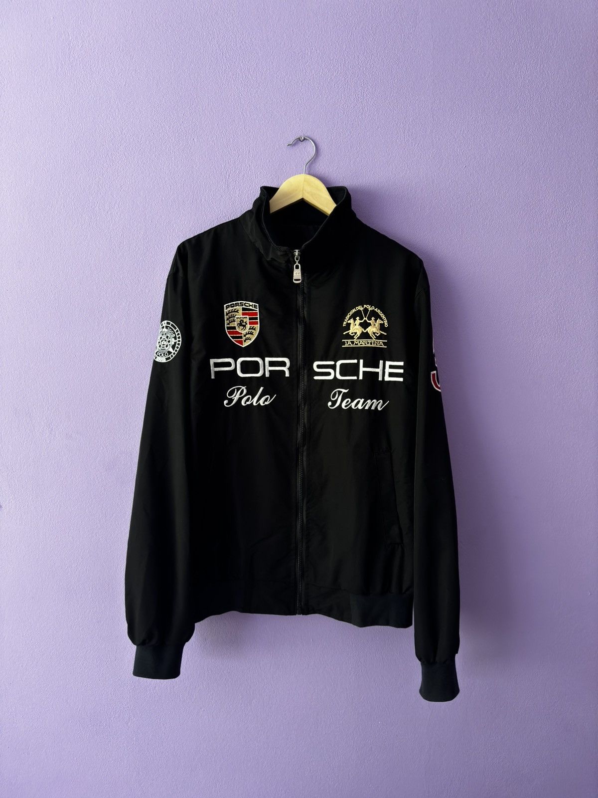 image of Porsche Design x Racing Vintage La Martina Porsche 3 Polo Team Racing Jacket in Black (Size Large)