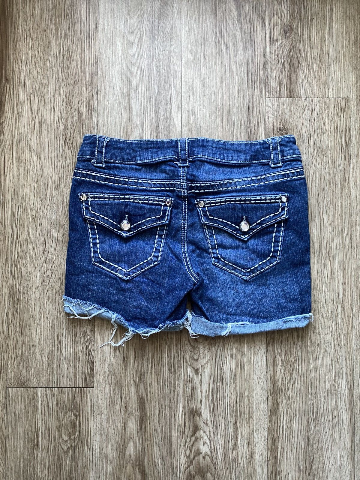 Other Y2K 00s Distressed Dark Denim Shorts Size 30" / US 8 / IT 44 - 2 Thumbnail