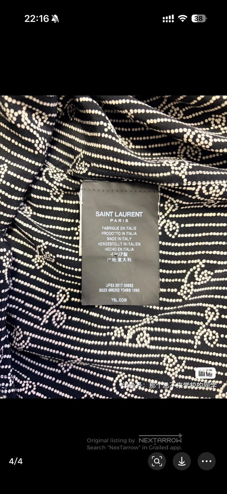 Anthony Vaccarello Saint Laurent 2018 SS Silk Print Henley Shirt. Size US M / EU 48-50 / 2 - 4 Thumbnail