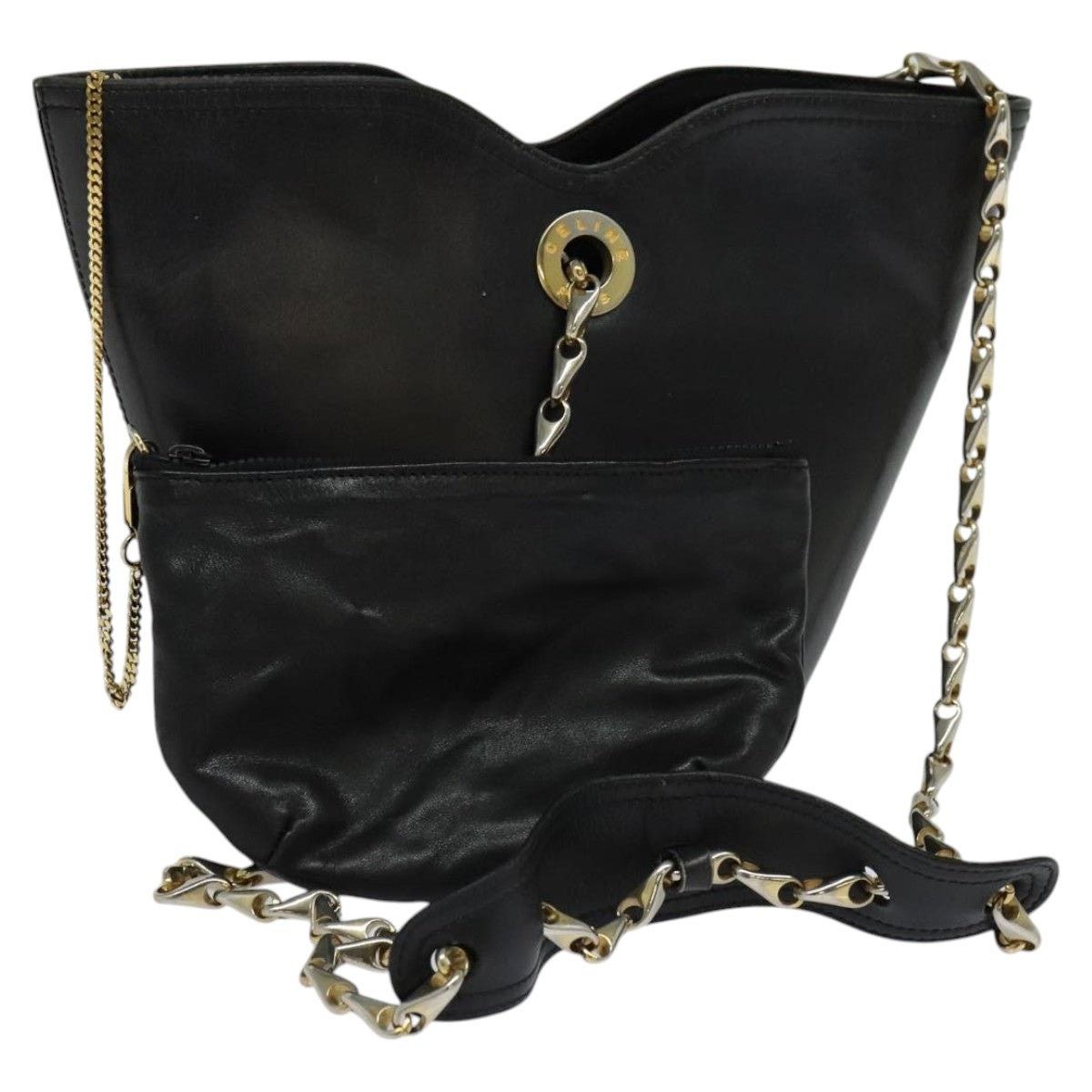 Celine CELINE Chain Shoulder Bag Leather Black Gold Size ONE SIZE - 1 Thumbnail