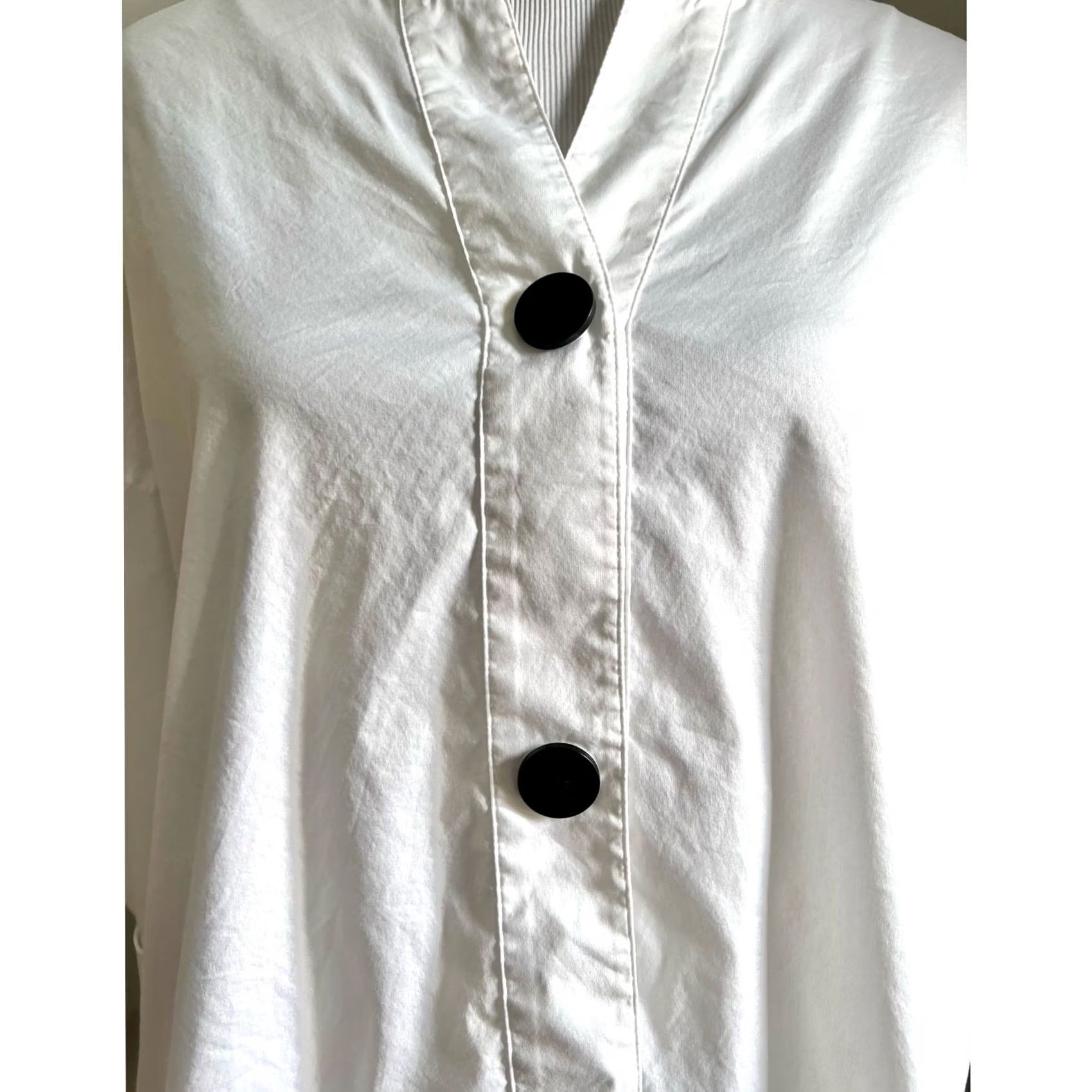 Vintage Ming Wang Blouse Womens XL White Stretch Cotton 3/4 Sleeve Button Front Top Shirt Size XL / US 12-14 / IT 48-50 - 2 Thumbnail