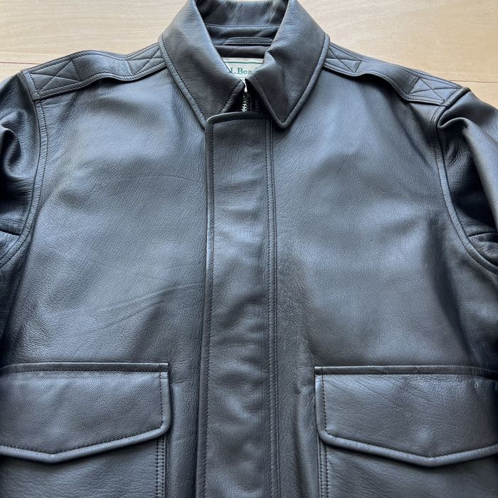 Vintage LL Bean A2 Bomber Leather Jacket M Brown Full Zip Goatskin ...