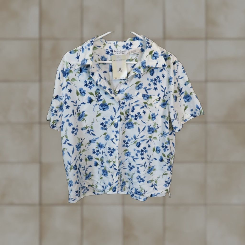 Vintage VINTAGE Jaclyn Smith Shirt Blue White Floral Large Adult Regular NOS Size L / US 10 / IT 46 - 1 Thumbnail