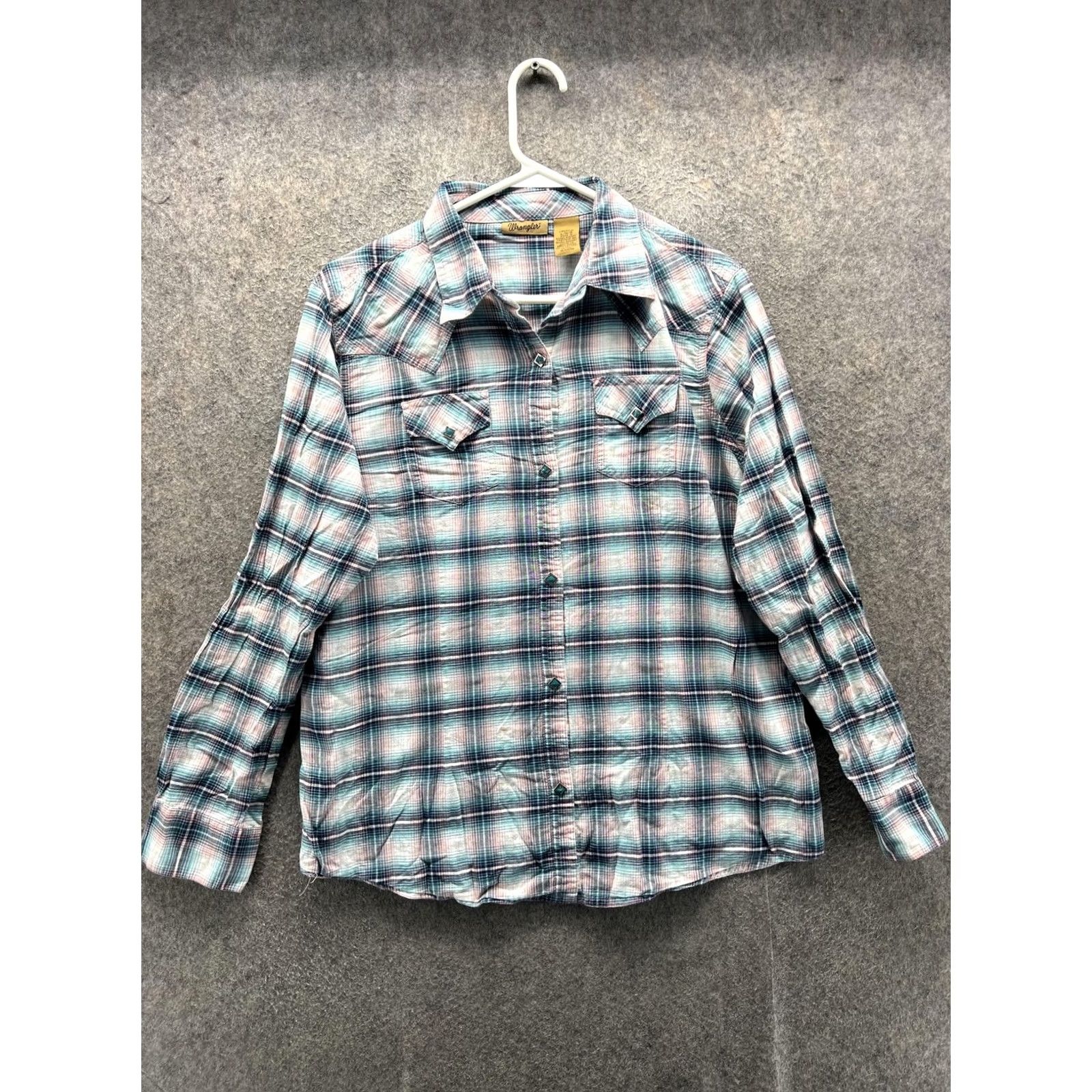 Wrangler Wrangler Shirt Womens Large Blue Plaid Button Front Long Sleeve Western Top Vintage Size L / US 10 / IT 46 - 2 Thumbnail