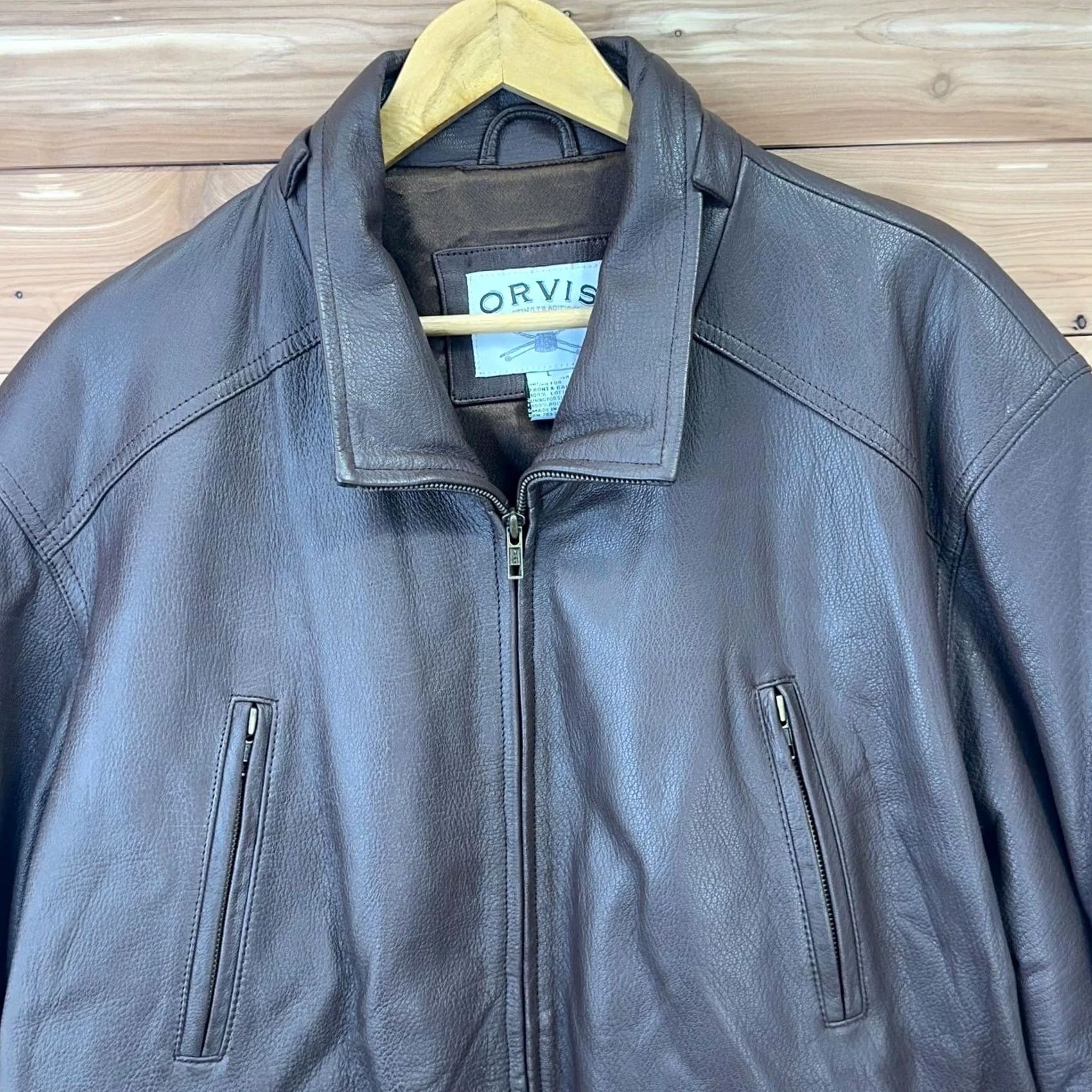 Orvis Orvis Leather Jacket Long Trench Coat Hooded Parka Adjustable Waist Men's L Brown Zip Size US L / EU 52-54 / 3 - 6 Thumbnail