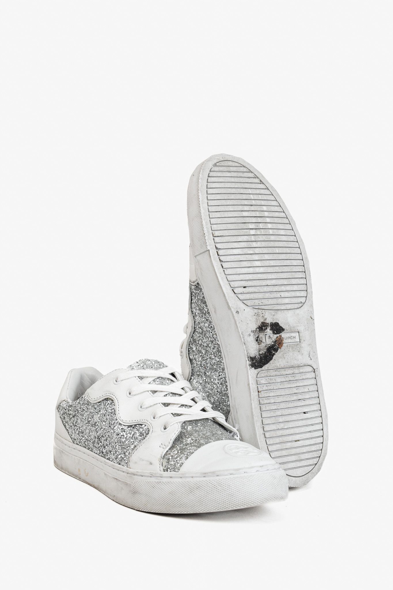 Tory Burch Tory Burch Milo Lace-Up Leather Silver-Glitter Sneakers Size US 7.5 / IT 37.5 - 10 Thumbnail