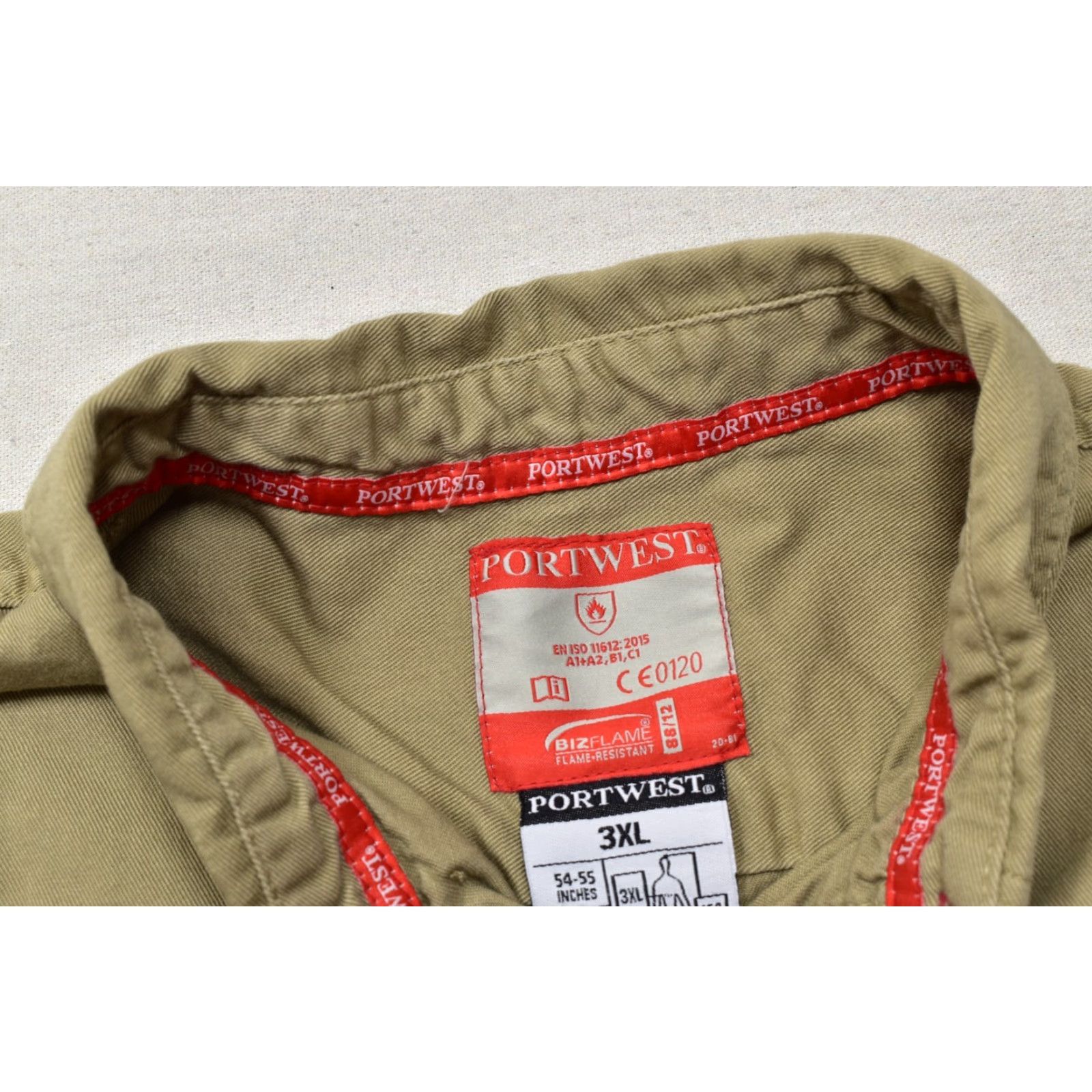 Vintage VINTAGE? Portwest Bizflame FR89 Men's 3XL Khaki Flame Resistant FR Work Shirt Long Sleeve Size US XXL / EU 58 / 5 - 3 Thumbnail