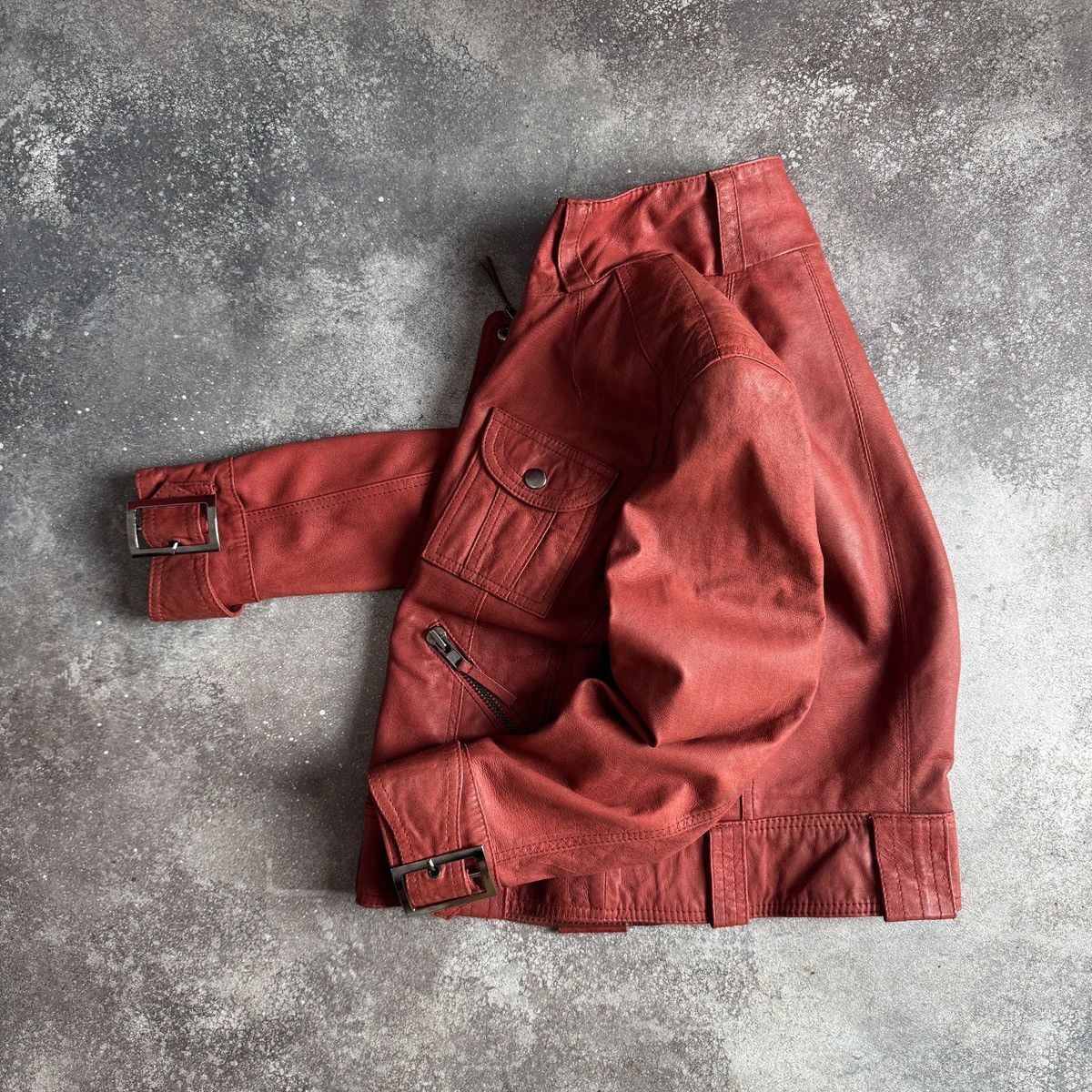 Hysteric Glamour Vintage Strap Details Y2K Red Leather Cropped Jacket Size M / US 6-8 / IT 42-44 - 3 Thumbnail