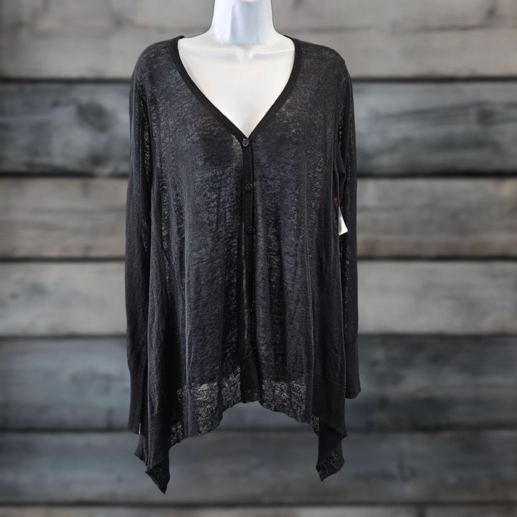 Vintage Acrobat Cardigan Shirt Ladies Black Linen Hanky Long Sleeve Large M/L Size L / US 10 / IT 46 - 1 Thumbnail