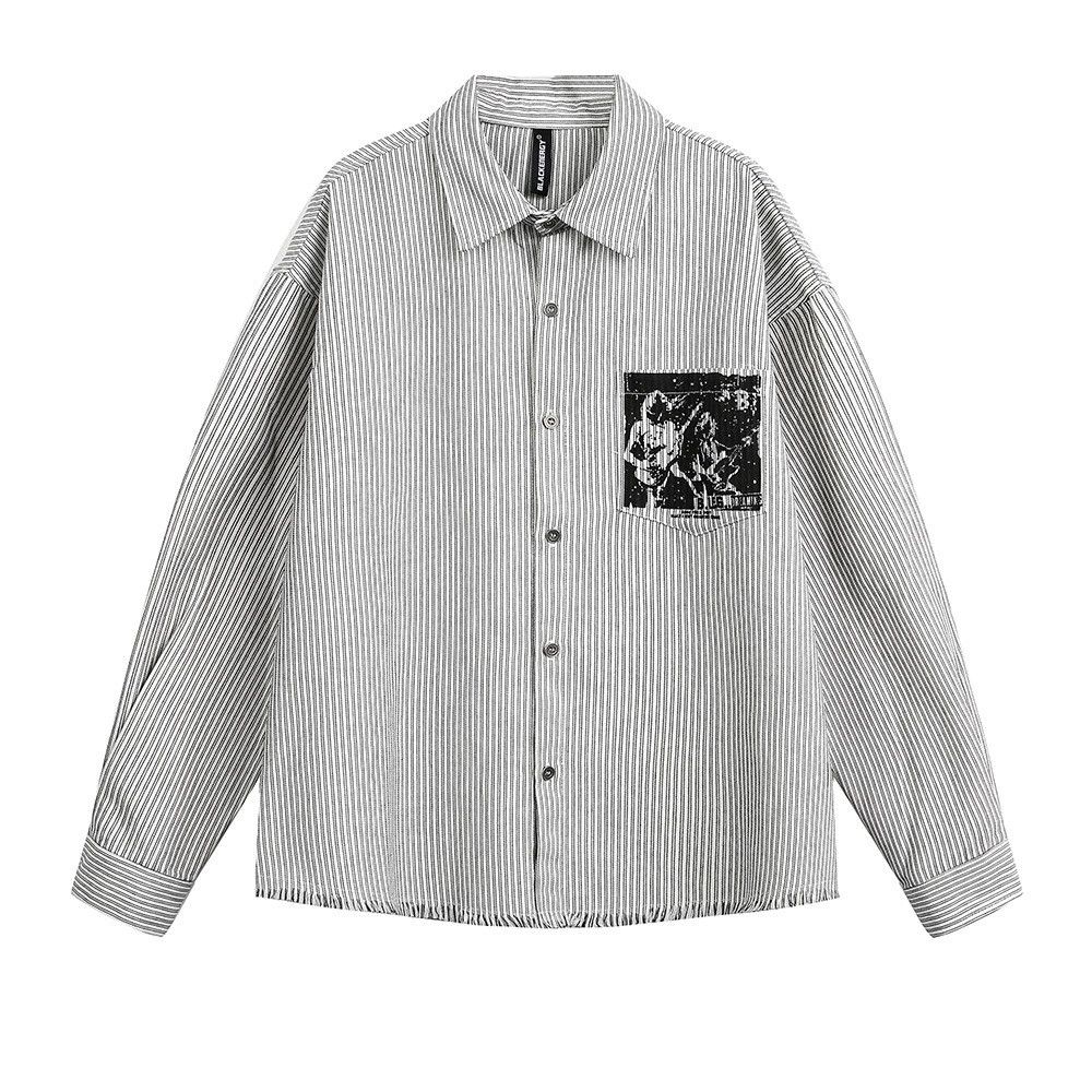 Vintage Men's retro loose trendy printed striped long-sleeved shirt Size US M / EU 48-50 / 2 - 2 Thumbnail