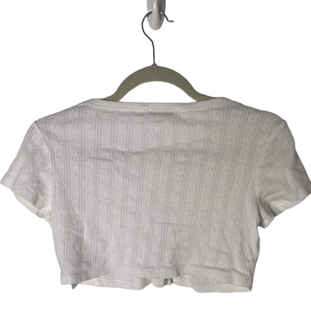 Other NA-KD White Textured Button Front Cropped Top Size S 100% Co Size S / US 4 / IT 40 - 3 Thumbnail