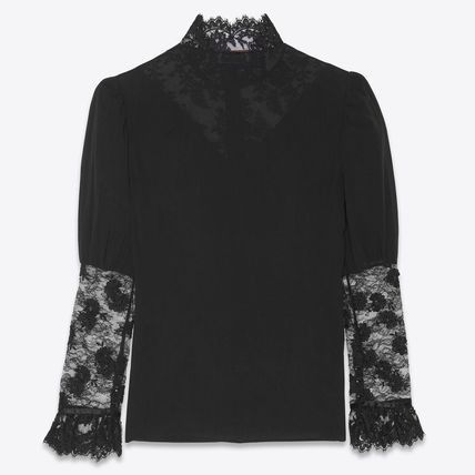 Saint Laurent Paris o1bcso1str0625 Victoria Frilled Blouse In Washed in Black Size US XXS / EU 40 - 2 Thumbnail