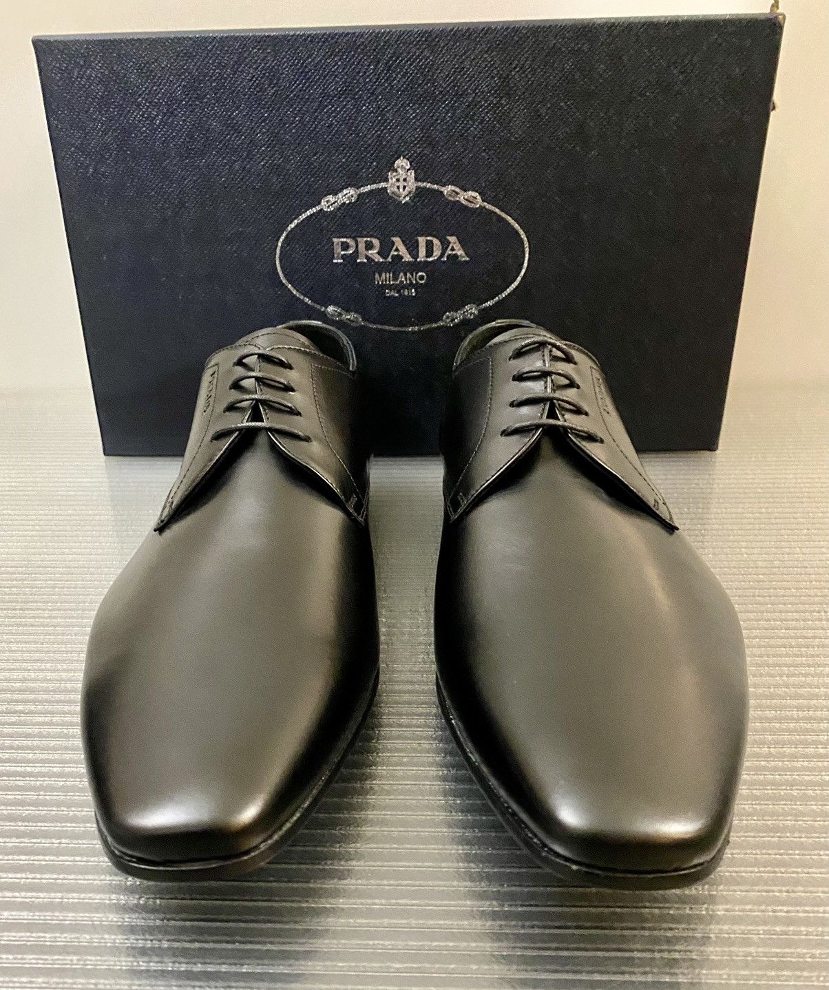 Prada Prada 🇮🇹 Nero calfskin logo ornamented stack heel derby 9 NEW Size US 9 / EU 42 - 10 Thumbnail