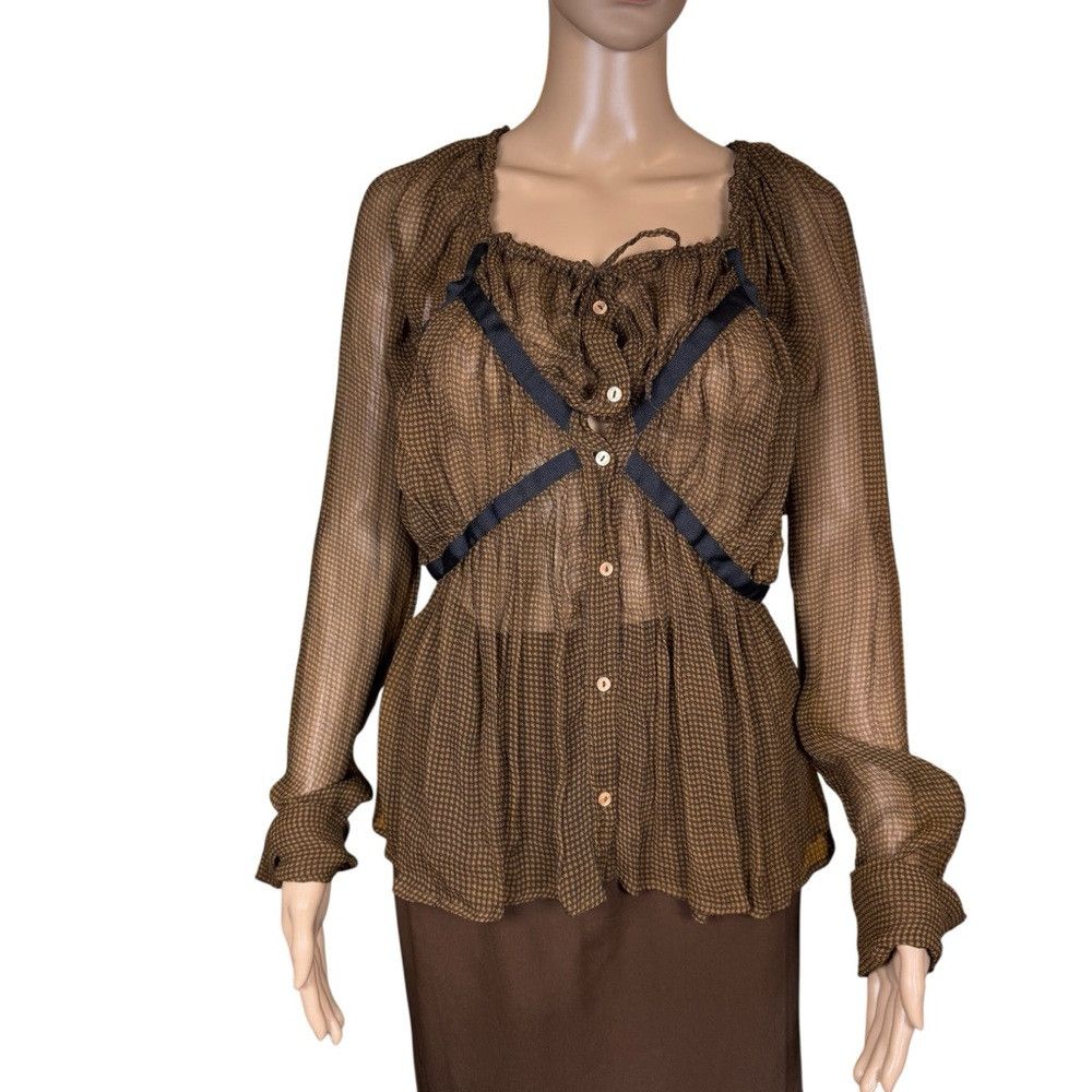 Other Ipse Gazebo Silk Long Sleeve Gingham Print Brown Blouse Mad Size S / US 4 / IT 40 - 1 Thumbnail