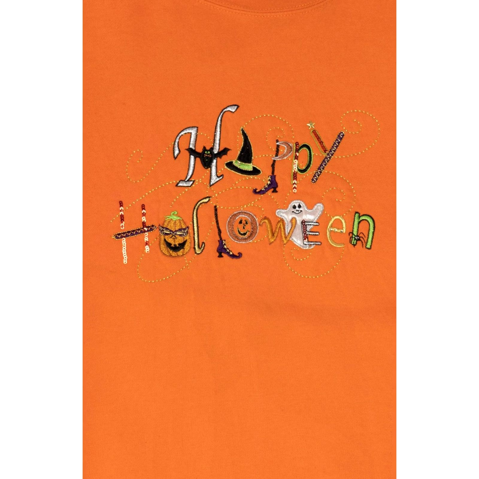 Vintage VINTAGE Orange Happy Halloween Sweatshirt XX-Large 1990s Size US XXL / EU 58 / 5 - 2 Thumbnail