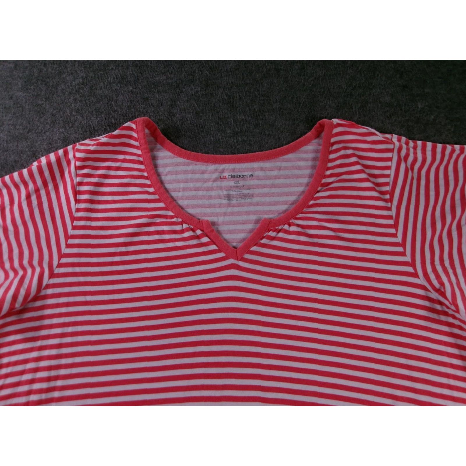 Liz Claiborne Liz Claiborne Shirt Womens 2XL Red White Striped Short Sleeve V-Neck Sleep Top Size XXL / US 16-18 / IT 52-54 - 2 Thumbnail