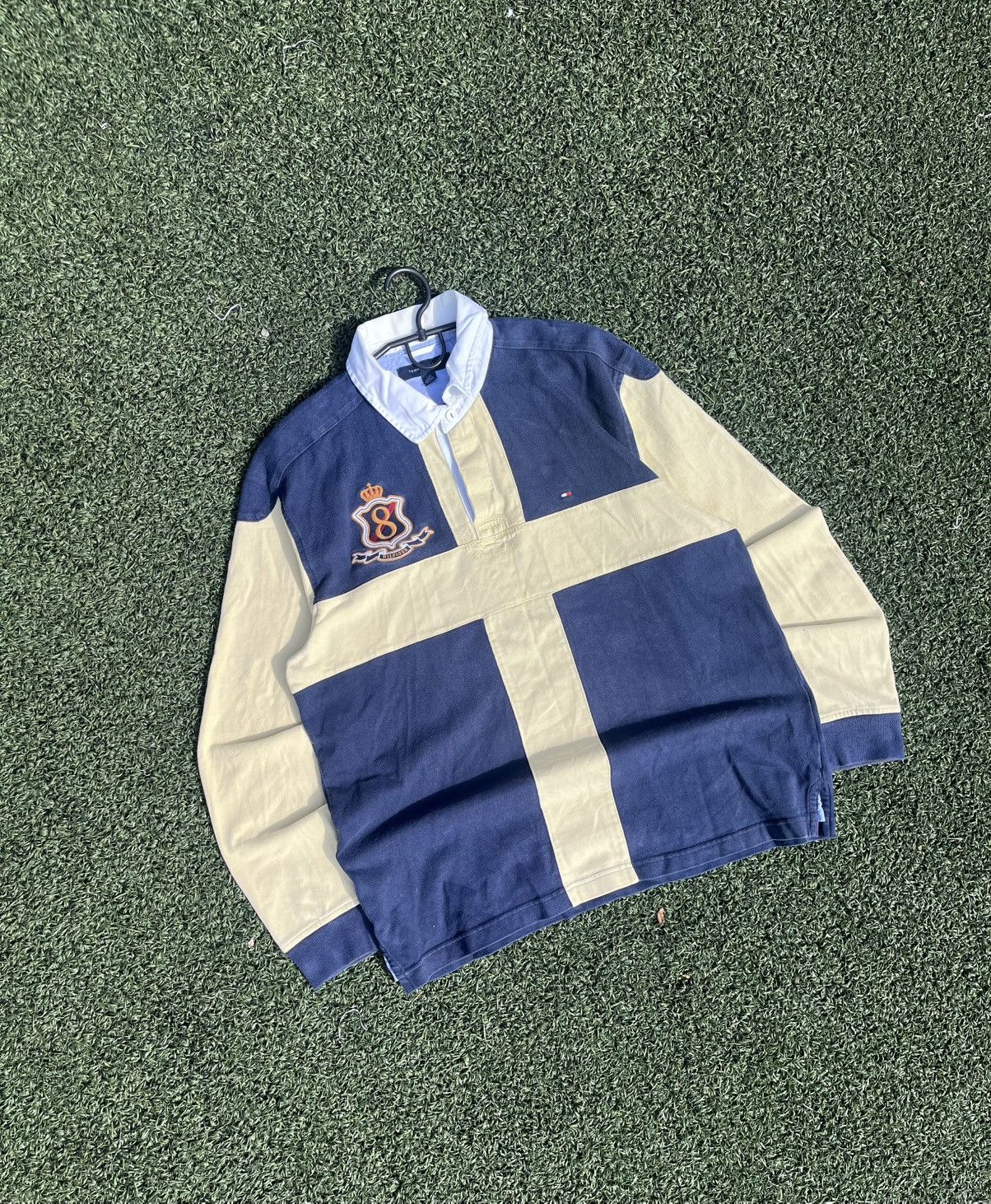 Tommy Hilfiger Tommy Hilfiger Rugby Shirt Crest 90s Navy Beige Size US L / EU 52-54 / 3 - 1 Thumbnail