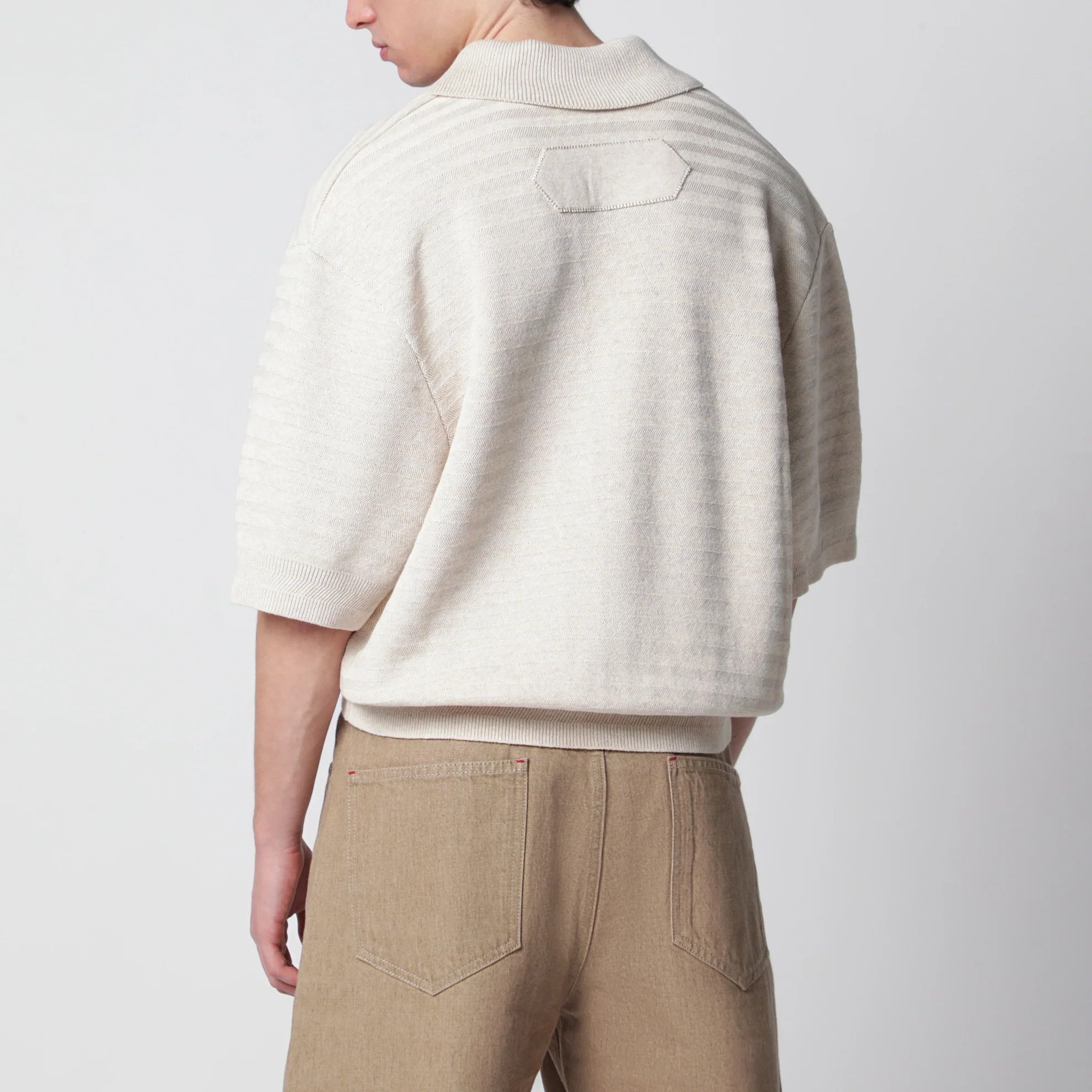 Jacquemus o1d2blof0526 Cotton Silk Polo Shirt in Beige Size US L / EU 52-54 / 3 - 3 Thumbnail