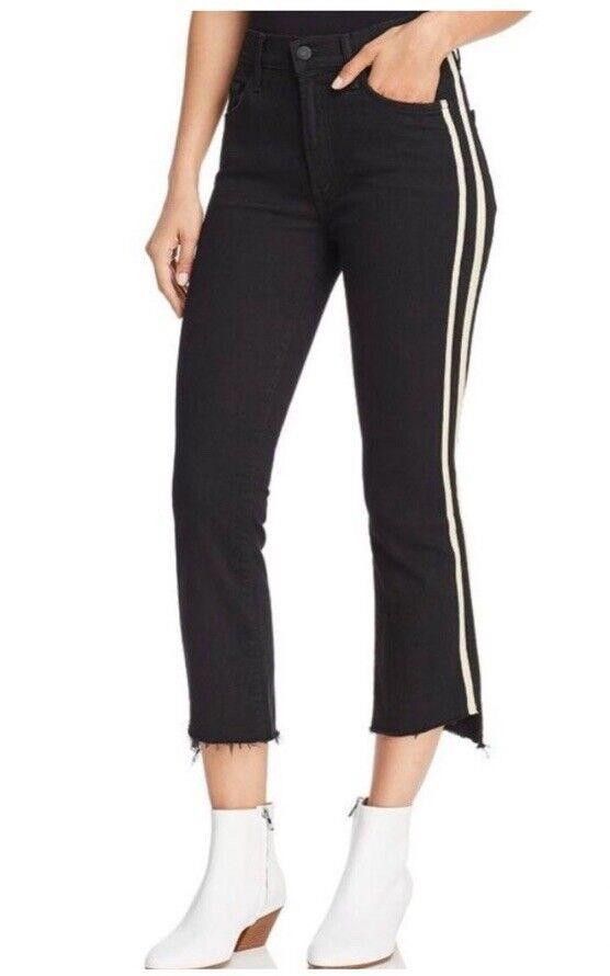 Designer Mother Striped Crop Step-Hem Fray Jeans in Guilty Racer Size 42" / US 20 - 1 Thumbnail