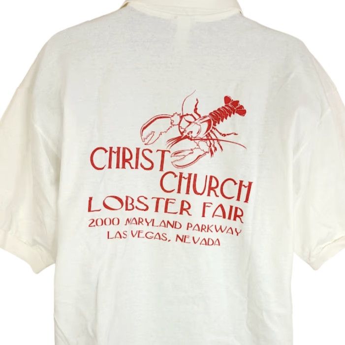 Anvil VINTAGE Christ Church Lobster Fair Polo Shirt Mens Size XL Y2K Vegas Christian Anvil White Cotton Short Sleeve Button-Up 90s Jesus Christ Size US XL / EU 56 / 4 - 4 Thumbnail