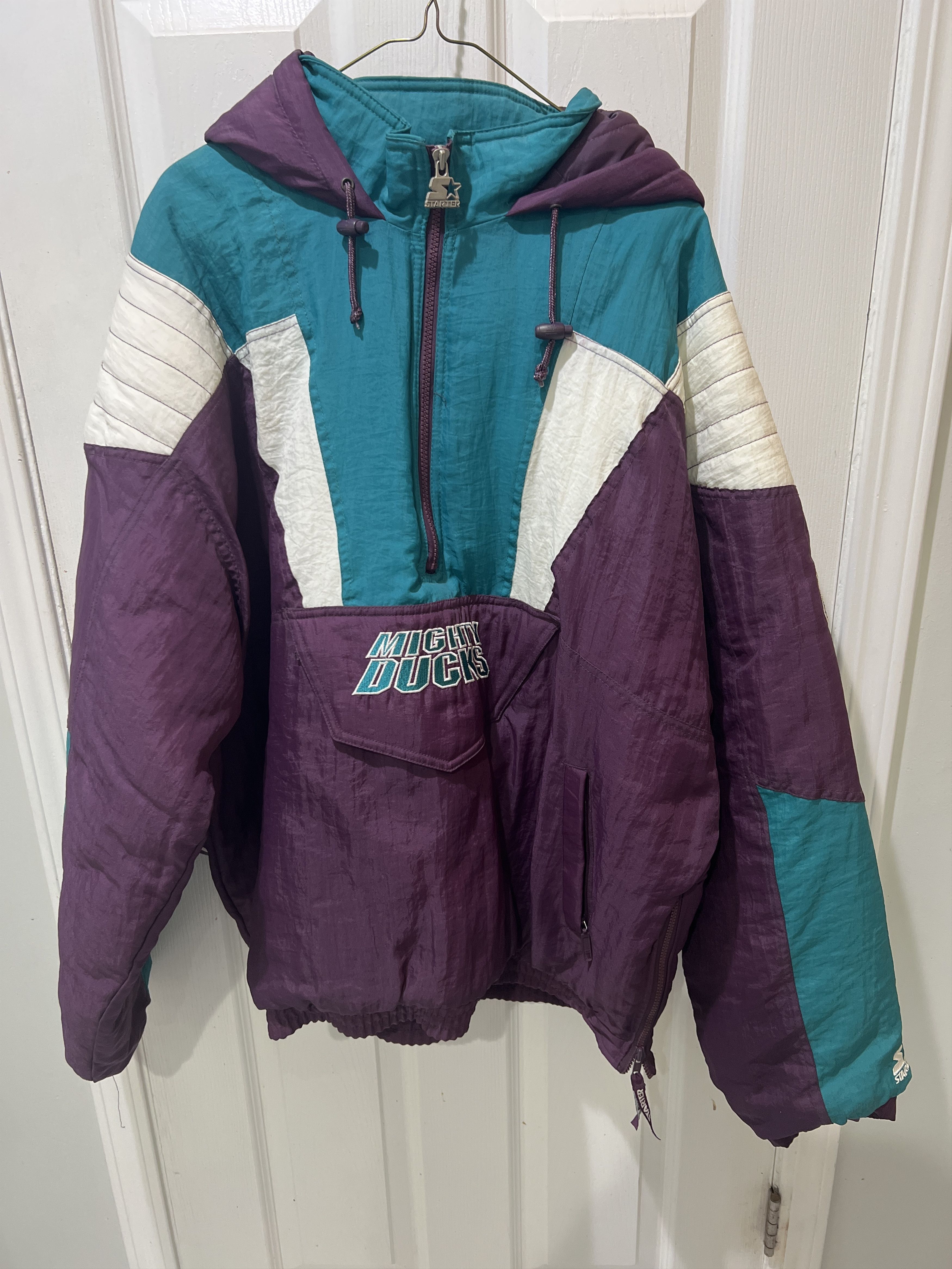 image of Nhl Anaheim Mighty Ducks Starter Jacket in Purple/Turquoise/White, Men's (Size XL)