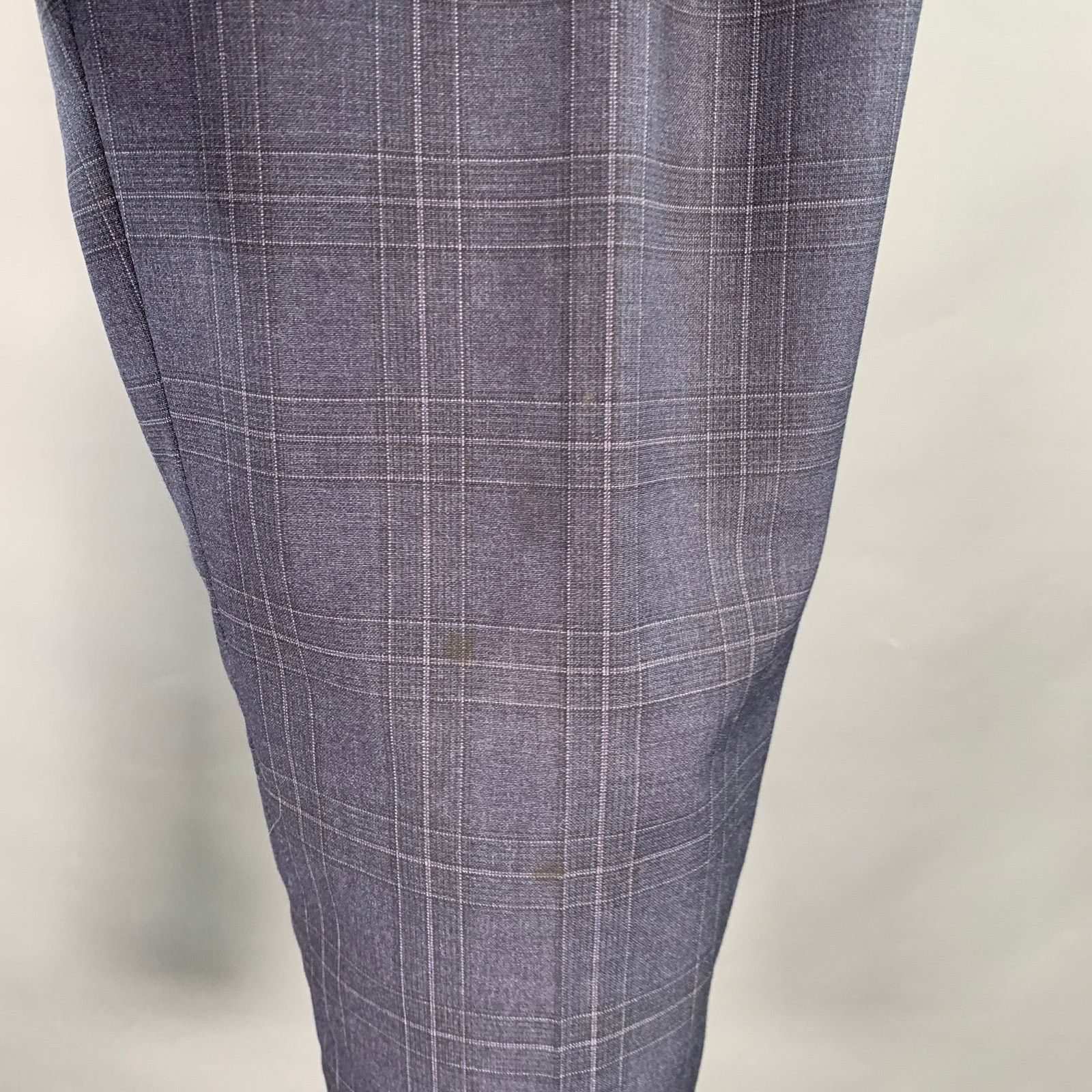 Emporio Armani Size 34 Navy Plaid Wool Slim Tapered Zip Fly Dress Pants Size US 34 / EU 50 - 4 Thumbnail