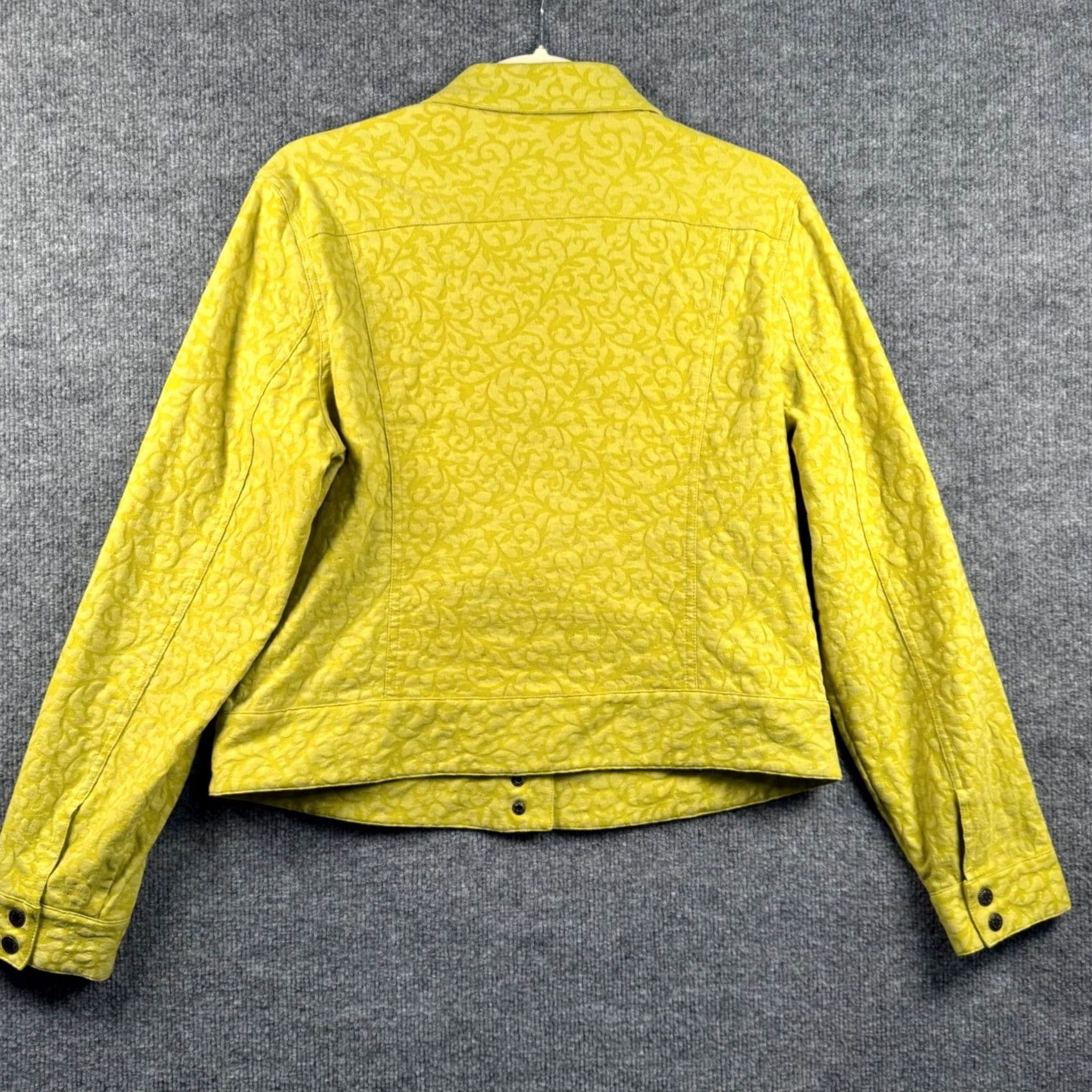 Vintage Womens L Chartreuse Jacket Damask Jacquard Scroll Button Front Artsy Cropped Size L / US 10 / IT 46 - 3 Thumbnail