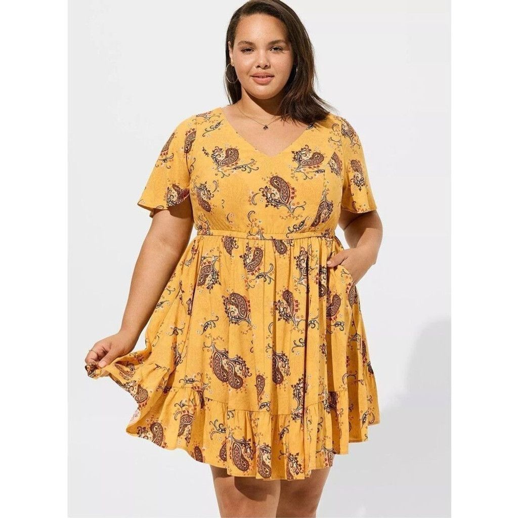 Torrid Torrid Mini Wash Challis Flutter Sleeve Lace Back Dress Size S / US 4 / IT 40 - 6 Thumbnail