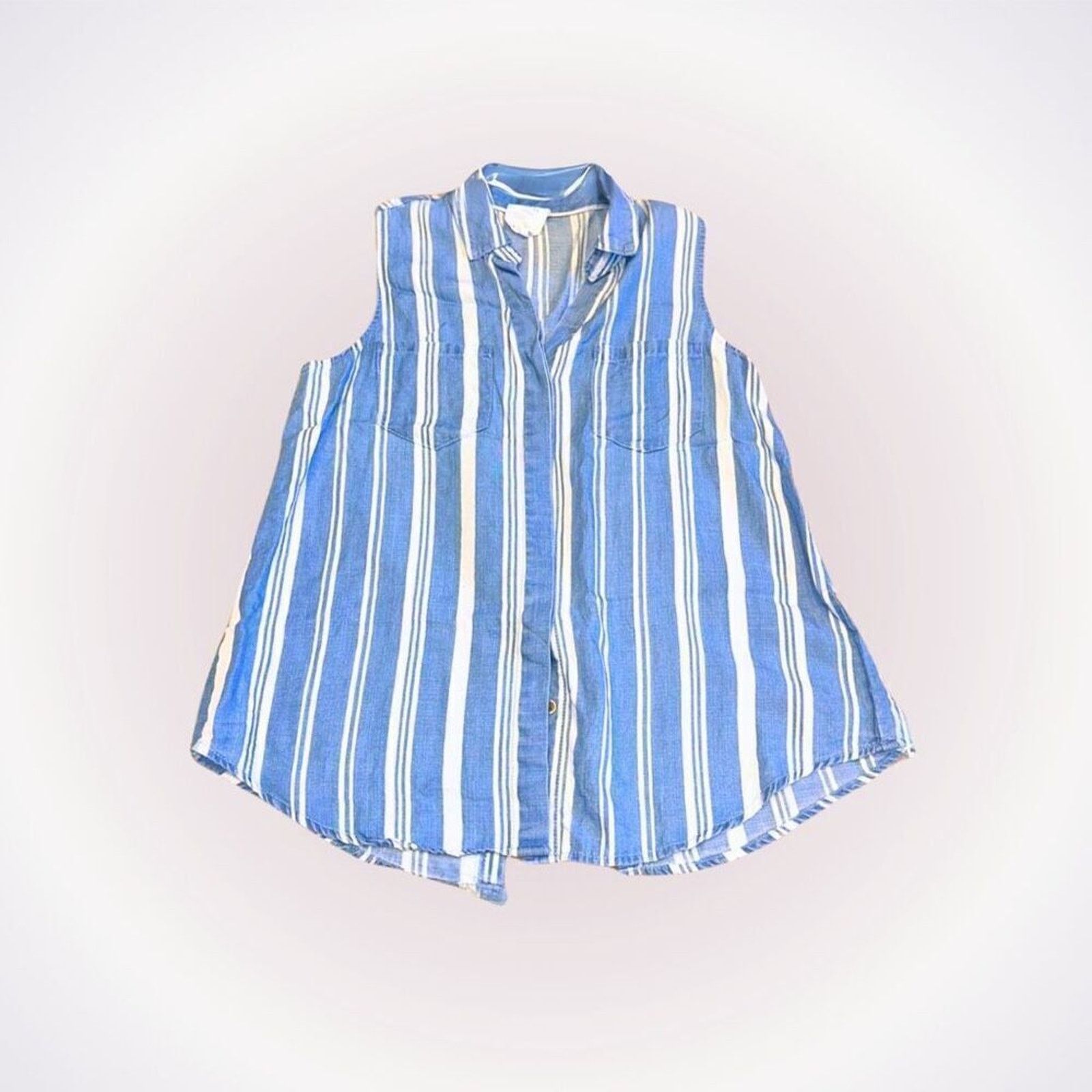Other Harper Heritage Blue & White Stripe Collared Tank Top | Sz S Size S / US 4 / IT 40 - 1 Thumbnail