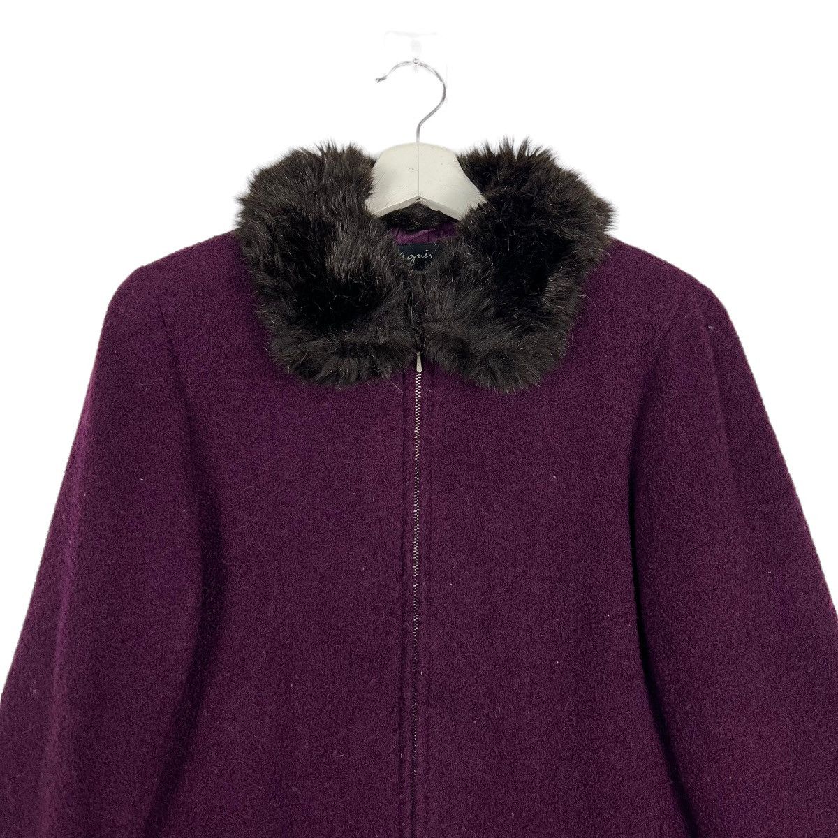 agnes b. 🔥 AGNES B FAUX FUR TRIM WOOL LONGCOAT Size M / US 6-8 / IT 42-44 - 3 Thumbnail