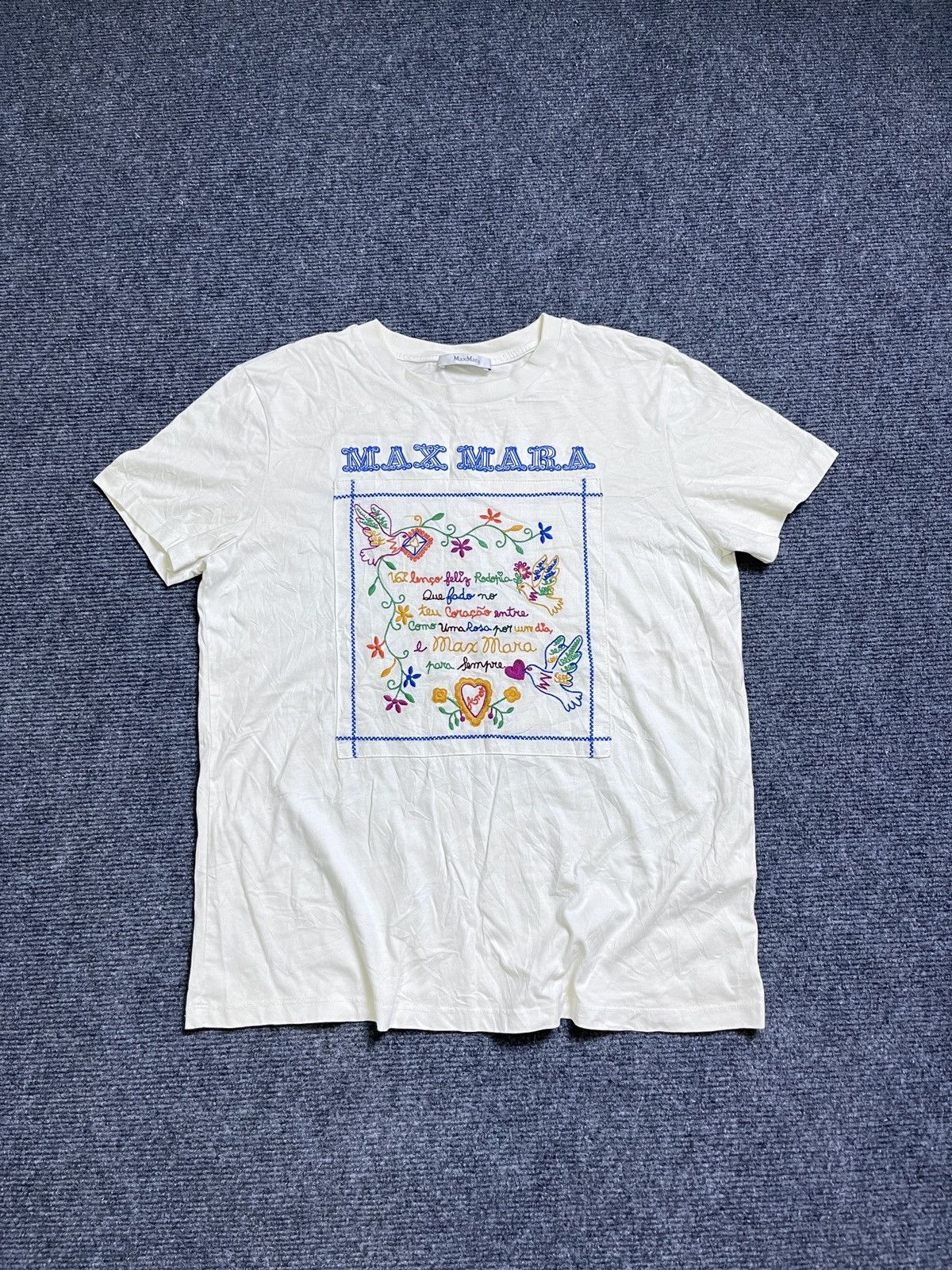 Max Mara Max Mara White Crew Neck T-Shirt with Embroidered Logo Size M / US 6-8 / IT 42-44 - 2 Thumbnail
