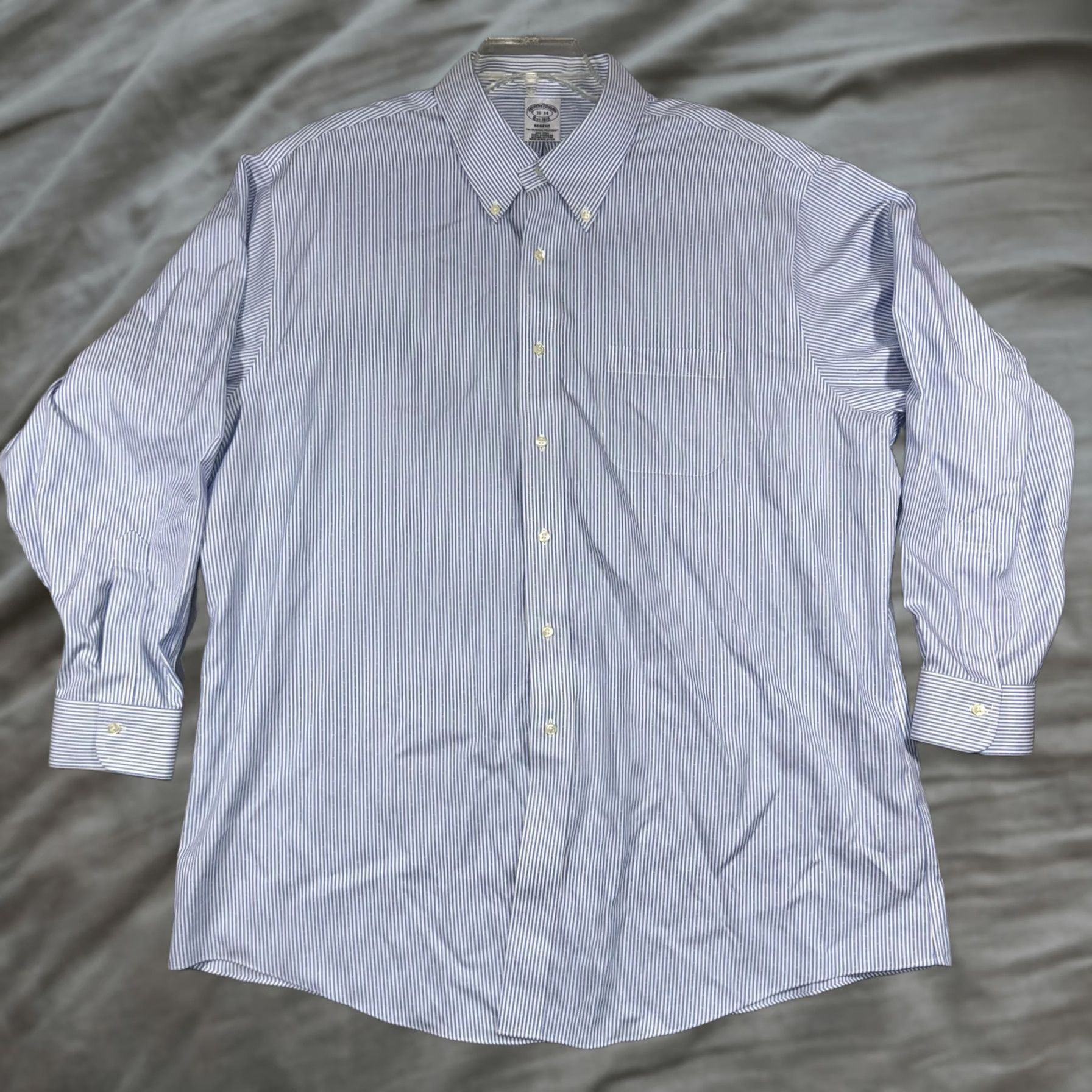 Brooks Brothers Brooks Brothers Shirt Mens 18-34 Reg Fit Long Sleeve Button-Down Non-Iron Supima Cotton Blue White Stripe Regent Dress Shirt Mens Size US XXL / EU 58 / 5 - 1 Thumbnail