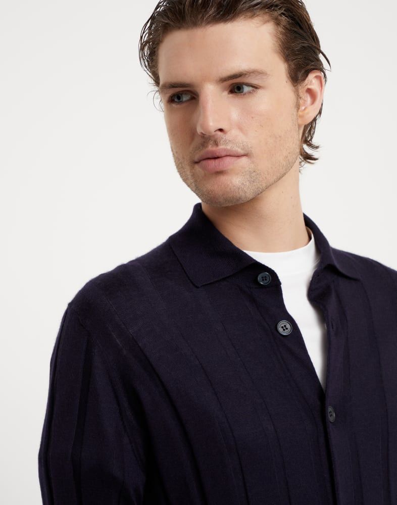 Brunello Cucinelli o1w1db10825 Ribbed Cashmere Cardigan in Navy Blue Size US M / EU 48-50 / 2 - 2 Thumbnail