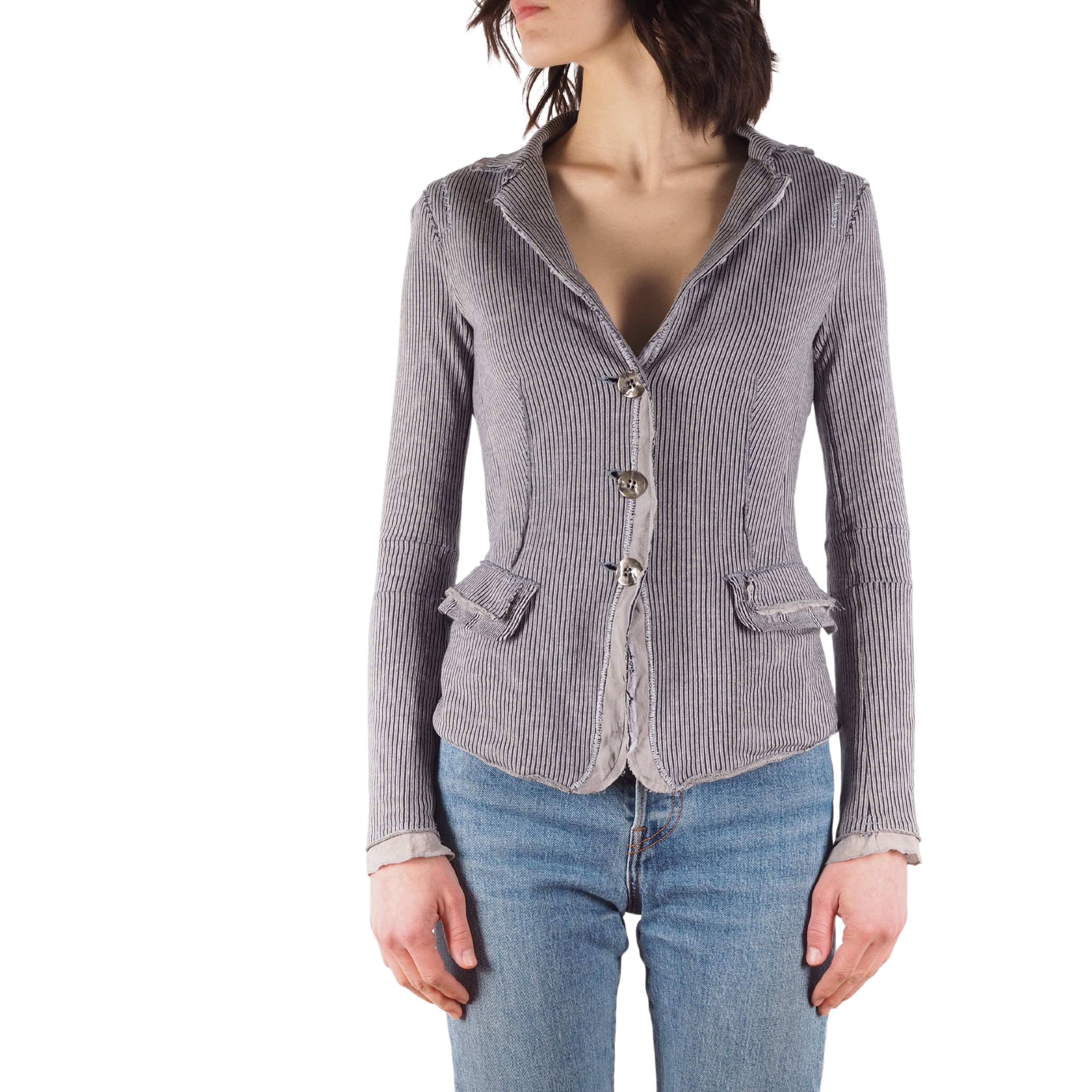 image of Archival Clothing x Marithe Francois Girbaud Vintage Gray Striped Blazer Jacket in Grey, Women's (S