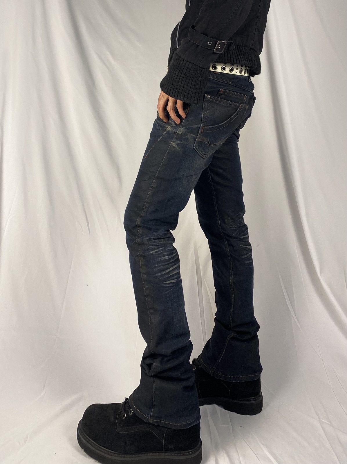 If Six Was Nine Rare 🔥 Nicole Club for Men Waxed Mud Wash Flared Denim Jeans Size US 30 / EU 46 - 3 Thumbnail