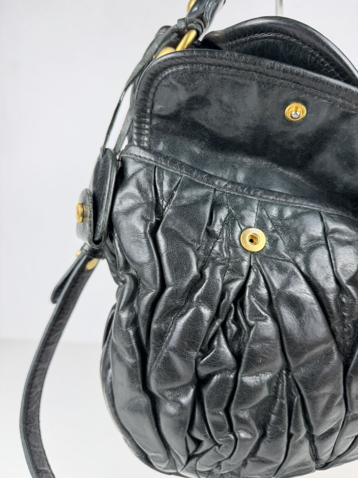 Miu Miu Miu Miu matelasse pleated leather coffer bag in deep green Size ONE SIZE - 17 Thumbnail