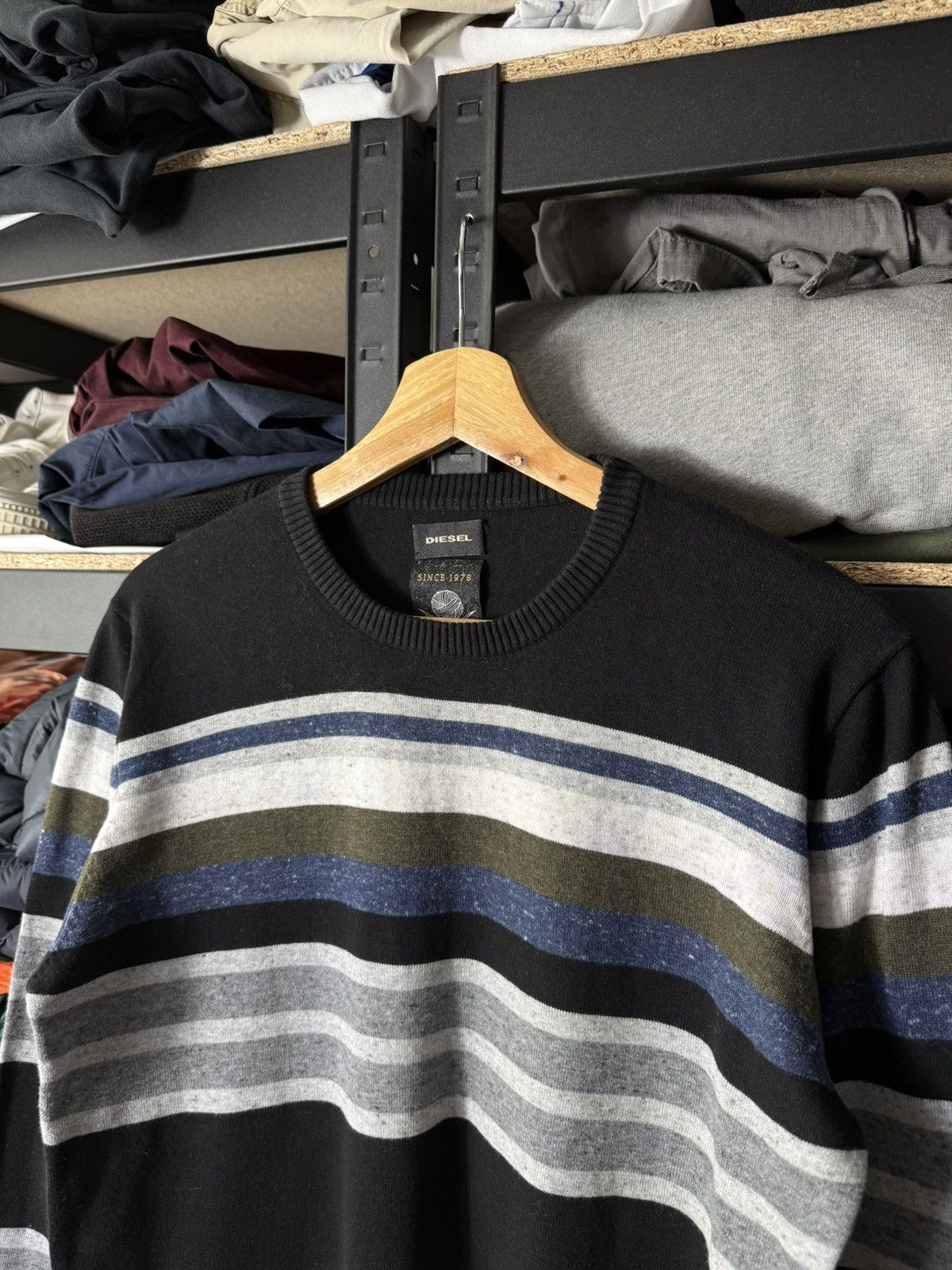 Diesel Diesel Knit Sweater Mens Size M Striped Crewneck Cotton Size US M / EU 48-50 / 2 - 2 Thumbnail