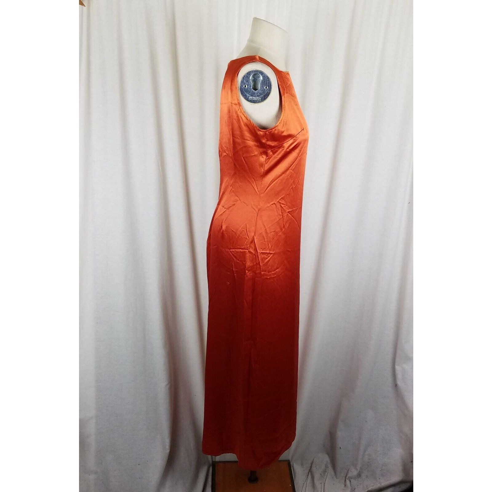 Vtg Soda Blu Maxi Sleeveless Metallic Sheen Tank Dress Rust