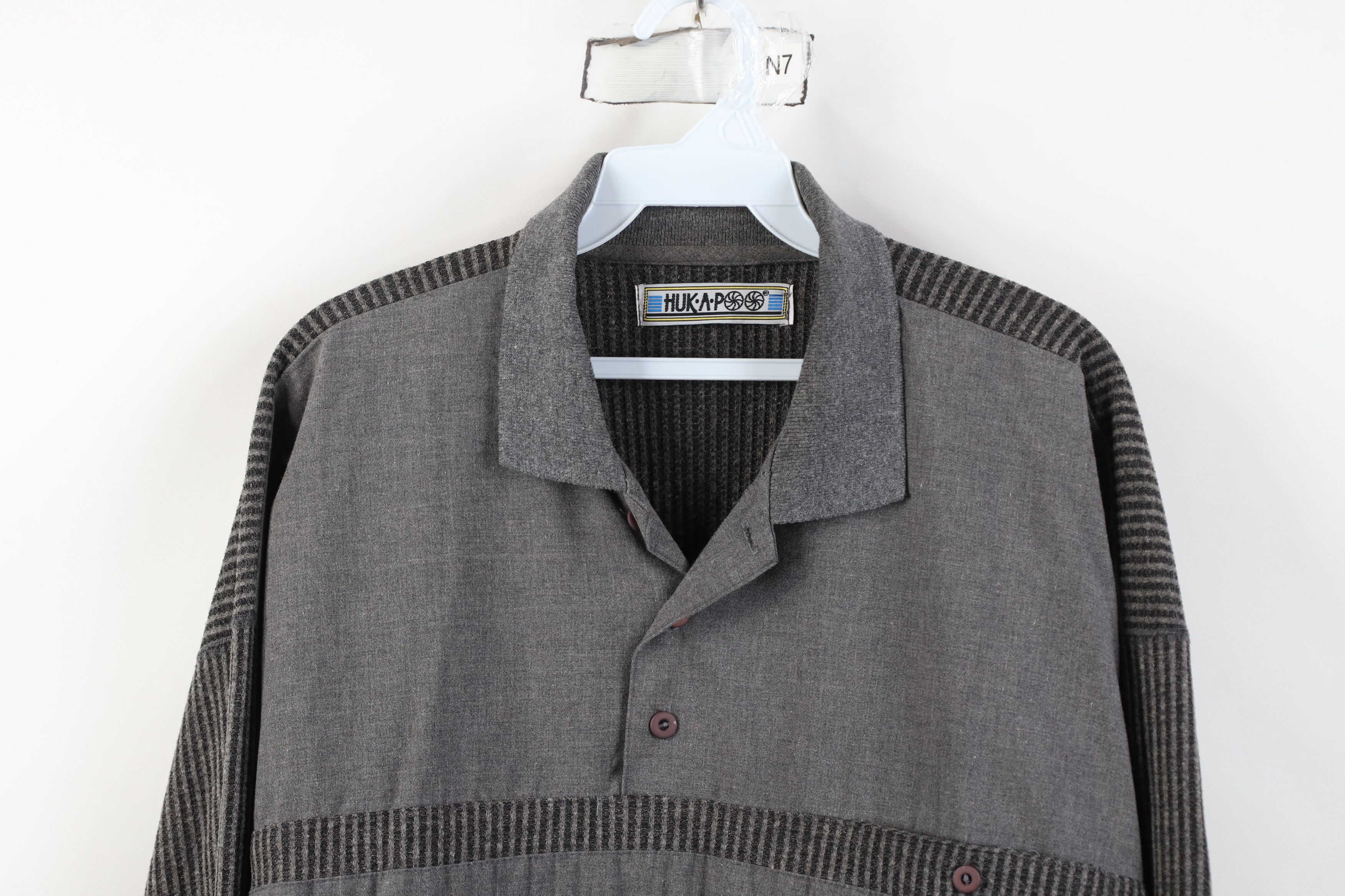 Vintage Vintage 90s Streetwear Chambray Ribbed Knit Long Sleeve Polo Size US L / EU 52-54 / 3 - 2 Thumbnail