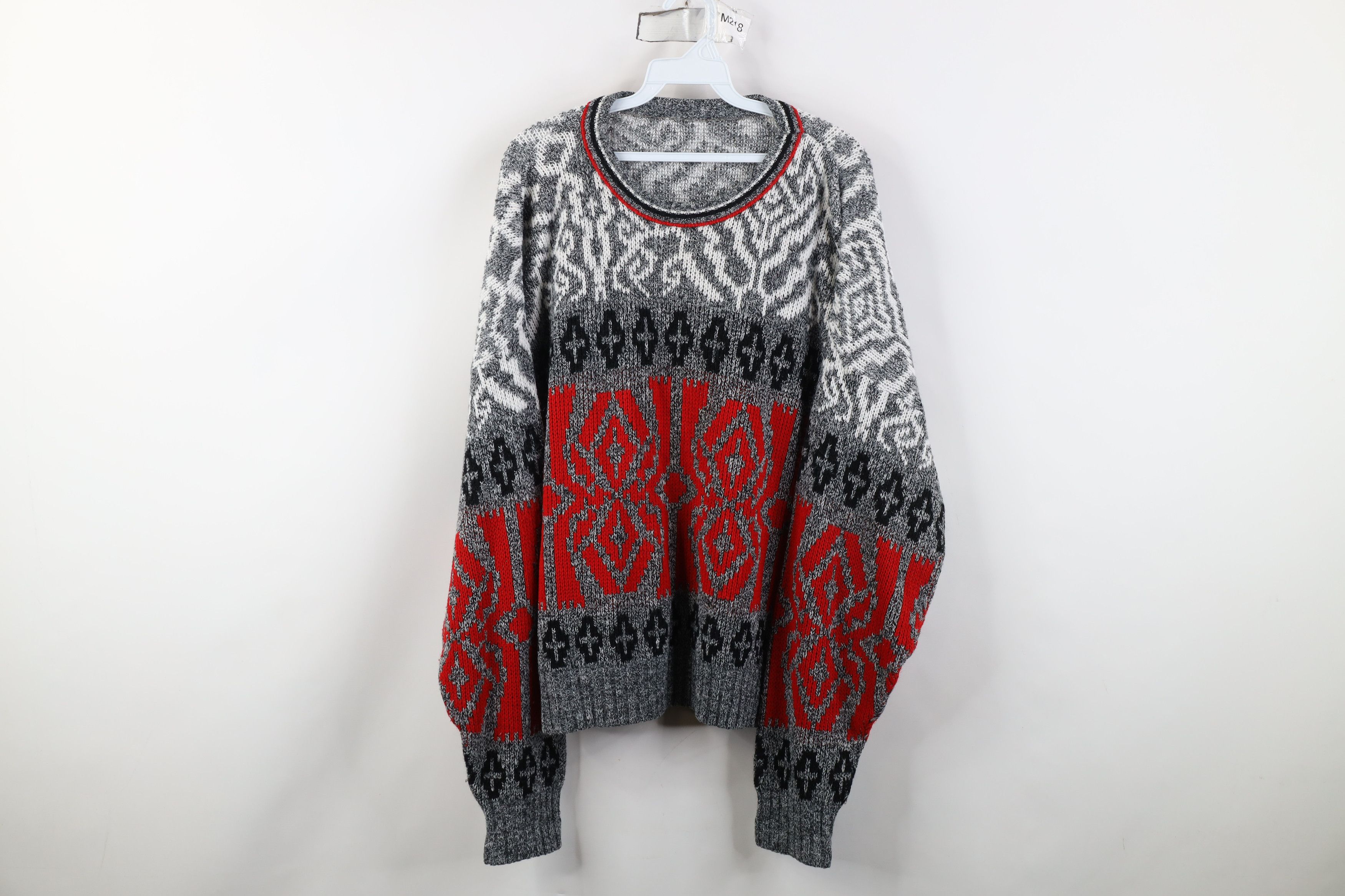Vintage Vintage 90s Streetwear Fit Geometric Knit Crewneck Sweater Size XXL / US 16-18 / IT 52-54 - 1 Thumbnail