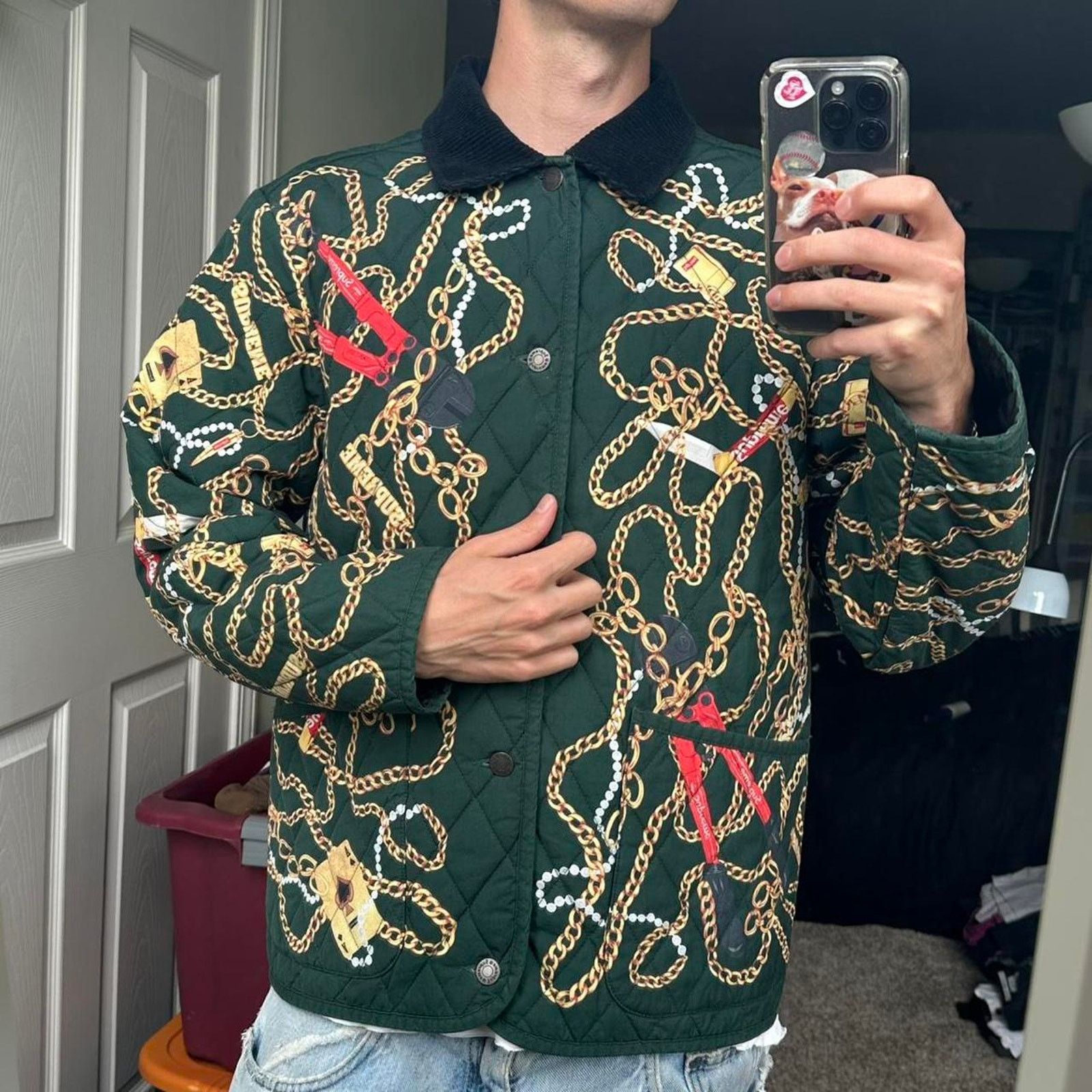 Supreme FW20 Supreme Green Quilted Gold Chain Quilted Work Jacket Size US M / EU 48-50 / 2 - 7 Thumbnail