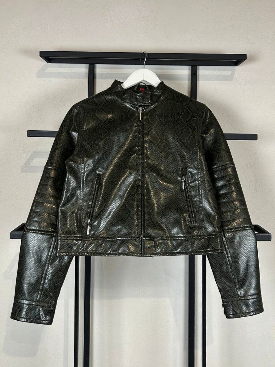 Japanese Brand Black Leather Jacket Snake Print Cropped Biker Y2K Grunge Size US S / EU 44-46 / 1 - 1 Thumbnail