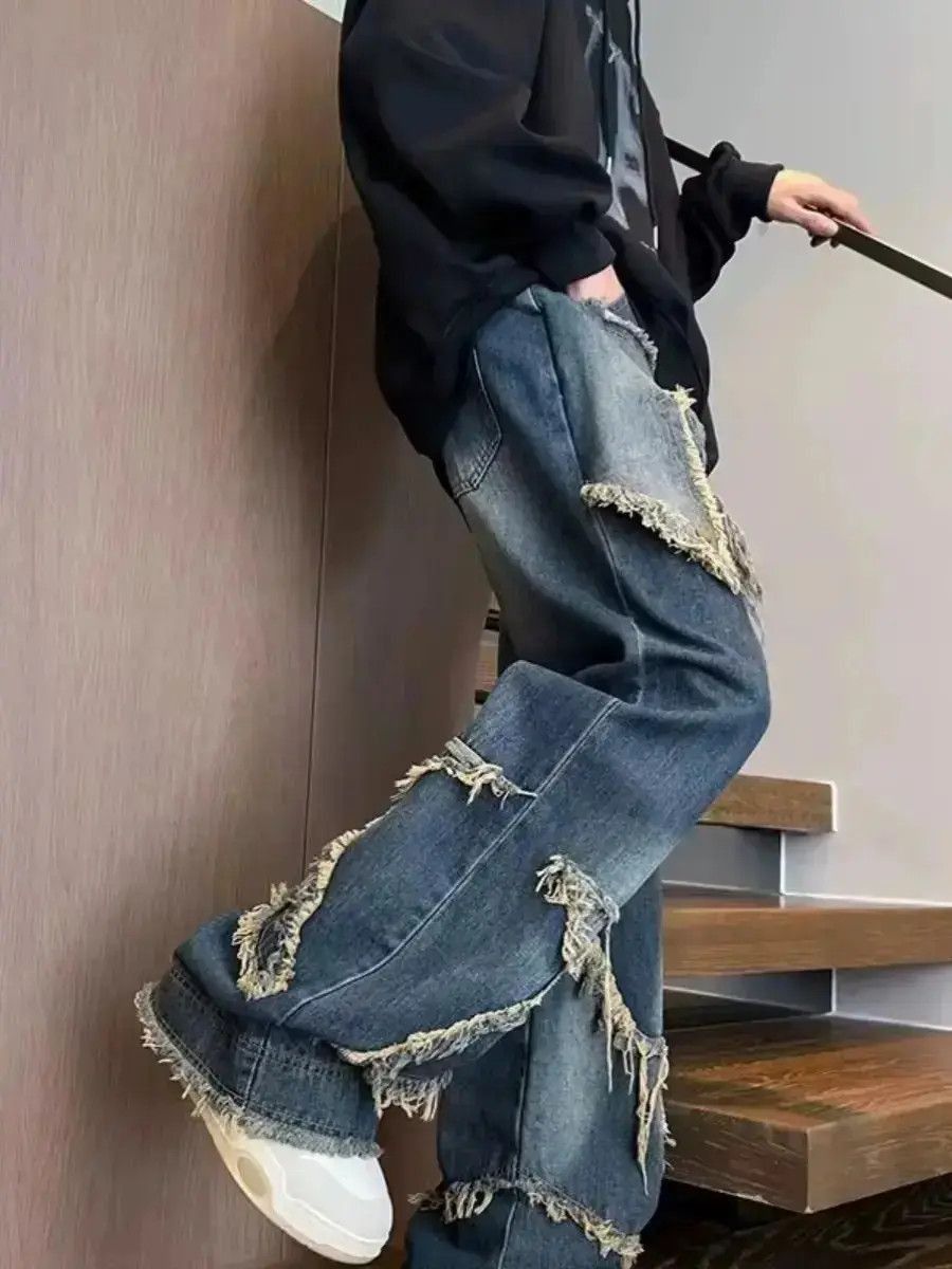 Japanese Brand damaged loose faded baggy jeans Size US 34 / EU 50 - 4 Thumbnail