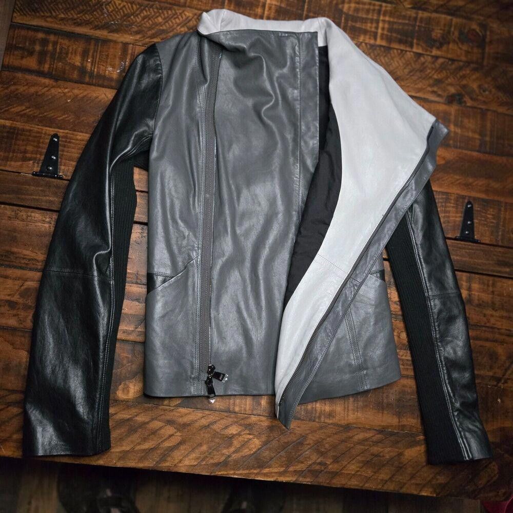 Vince Vince Lambskin Leather Jacket Colorblock Women's SZ L C2 Size L / US 10 / IT 46 - 9 Thumbnail
