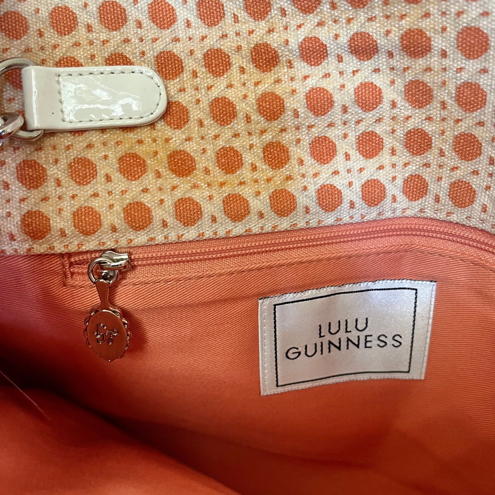 Vintage Lulu Guinness Lattice Print Coral White Wristlet Clutch Bag Size ONE SIZE - 5 Thumbnail