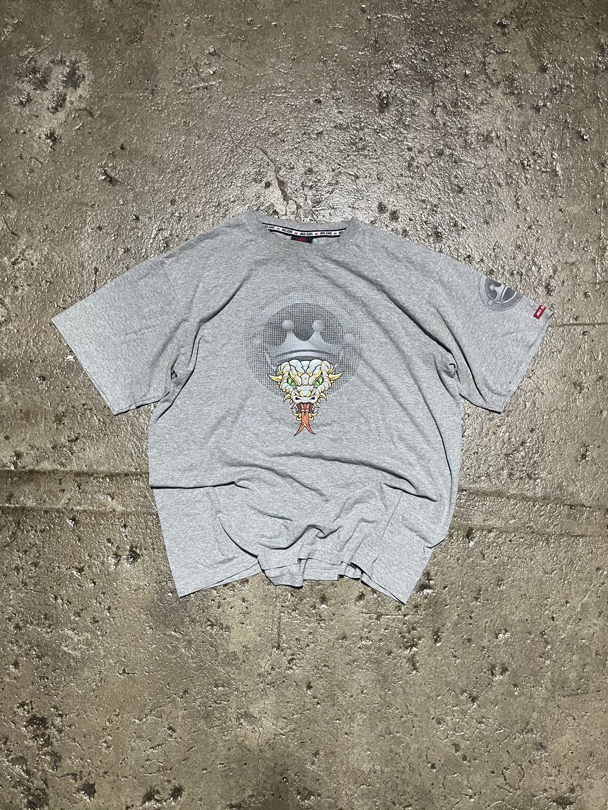 image of Affliction x Jnco Crazy Vintage Y2K Jnco Dragon Tee Shirt Skater Baggy Unique in Grey (Size XL)