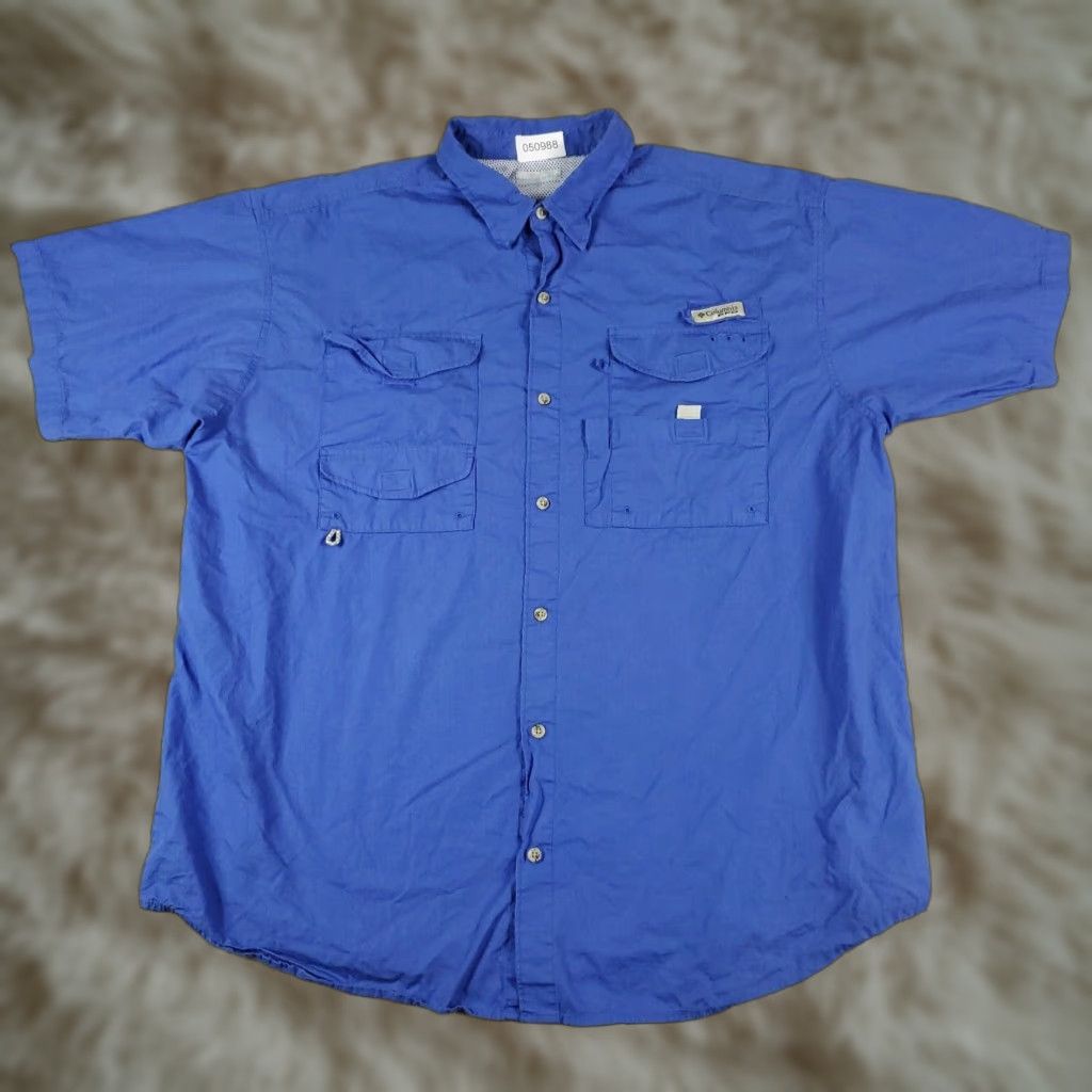 Vintage Columbia Shirt Men's 2XL Blue Short Sleeve Button-Up Cotton Blend Collared Size US XXL / EU 58 / 5 - 1 Thumbnail