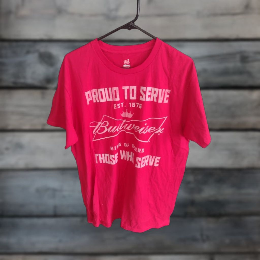 Hanes Budweiser Beer T-Shirt Men X-Large Red USA Military 2010s Mens Size US XL / EU 56 / 4 - 1 Thumbnail